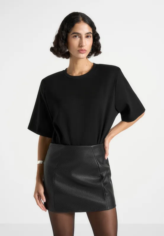 Mia - Wide Shoulder Bodysuit T-Shirt - Black sold by Maniere De Voir