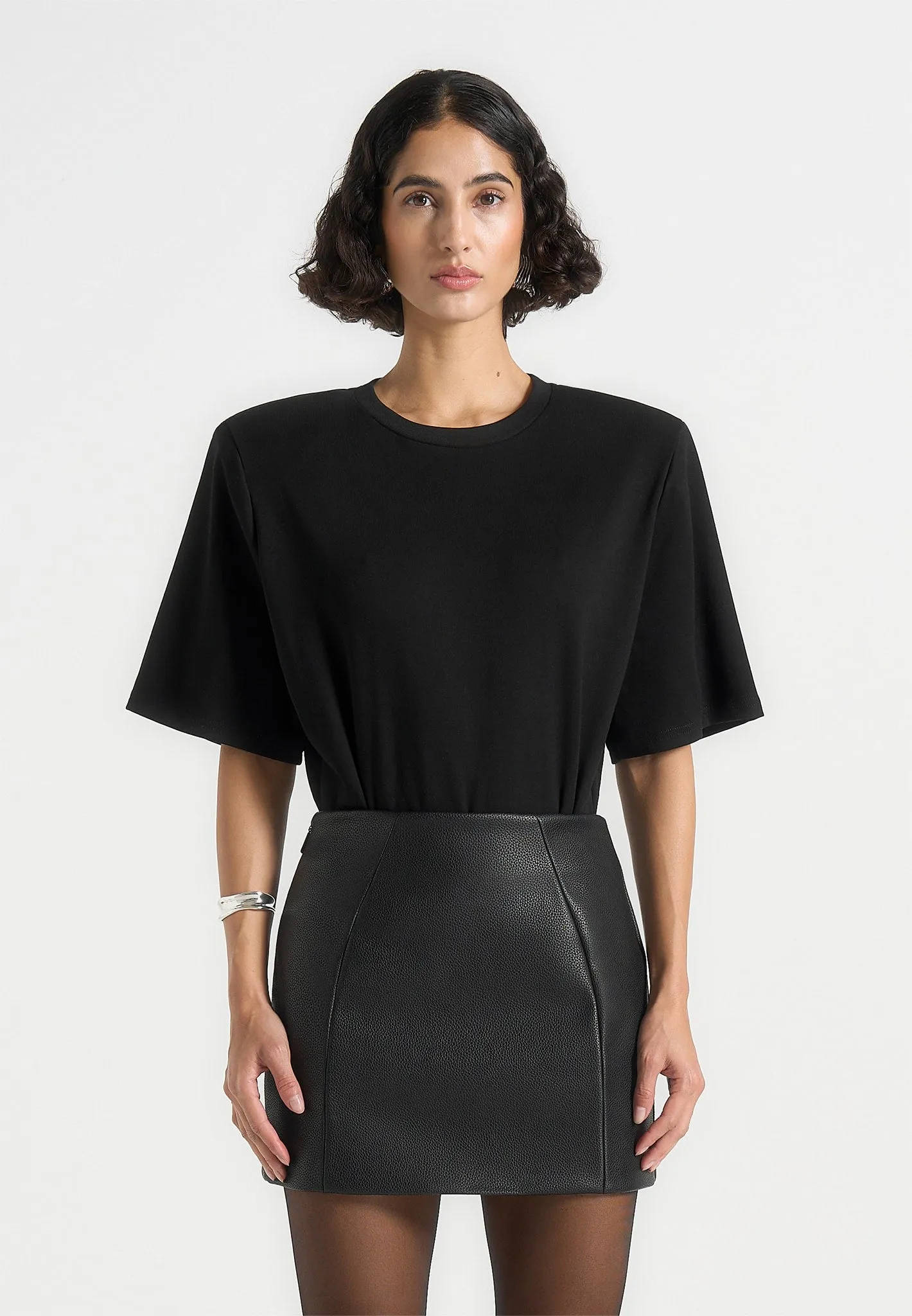 Mia - Wide Shoulder Bodysuit T-Shirt - Black sold by Maniere De Voir product image thumbnail 3