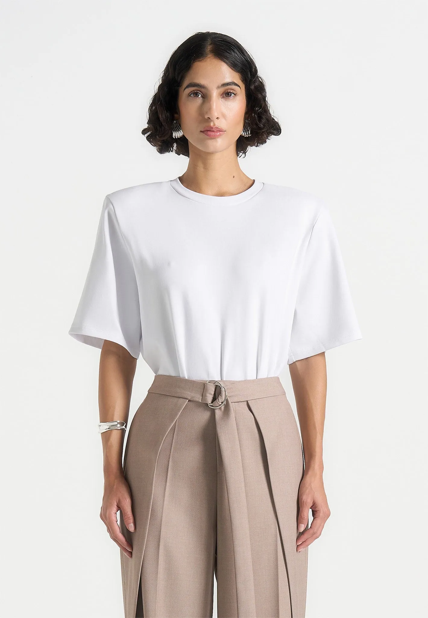 Mia - Wide Shoulder Bodysuit T-Shirt - White sold by Maniere De Voir product image thumbnail 2