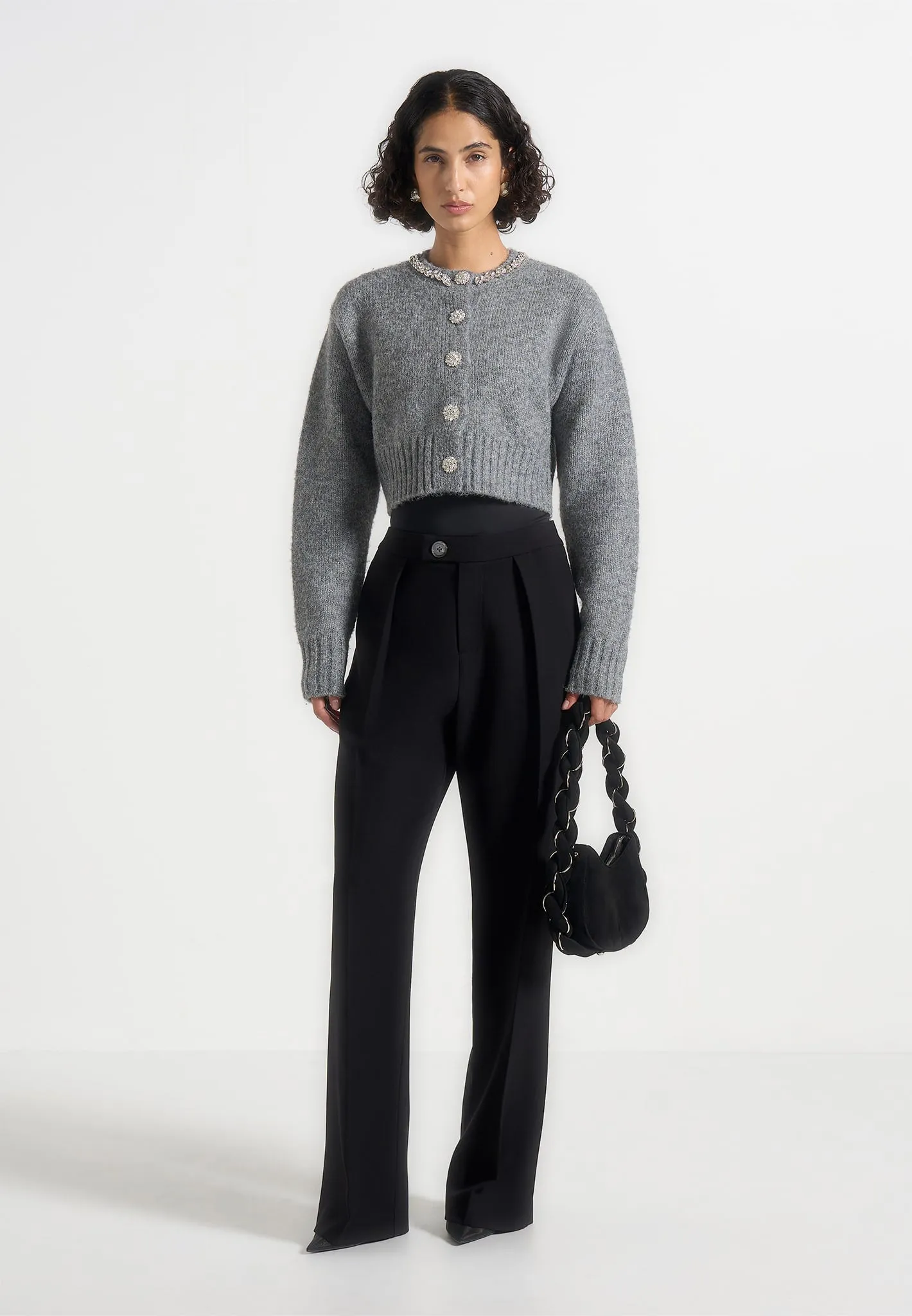 Caren - Embellished Brushed Wool Knit Cardigan - Grey sold by Maniere De Voir product image thumbnail 4