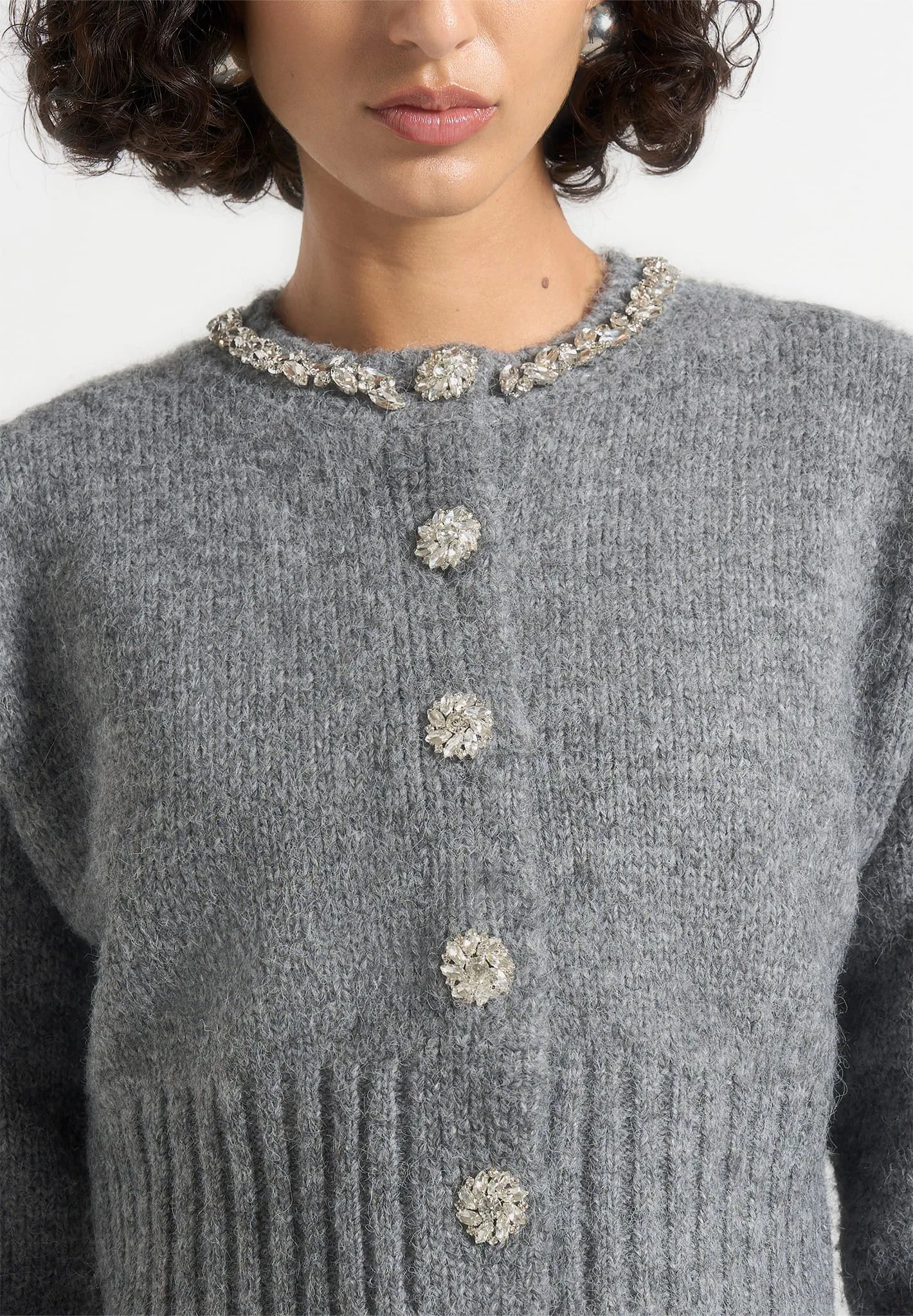 Caren - Embellished Brushed Wool Knit Cardigan - Grey sold by Maniere De Voir product image thumbnail 2