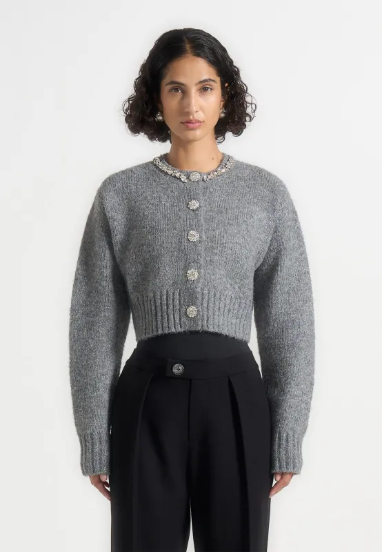 Caren - Embellished Brushed Wool Knit Cardigan - Grey sold by Maniere De Voir