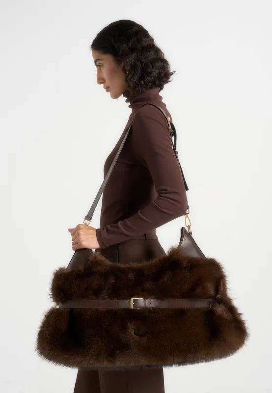 Cali - Fur Duffle Bag - Brown made by Maniere De Voir