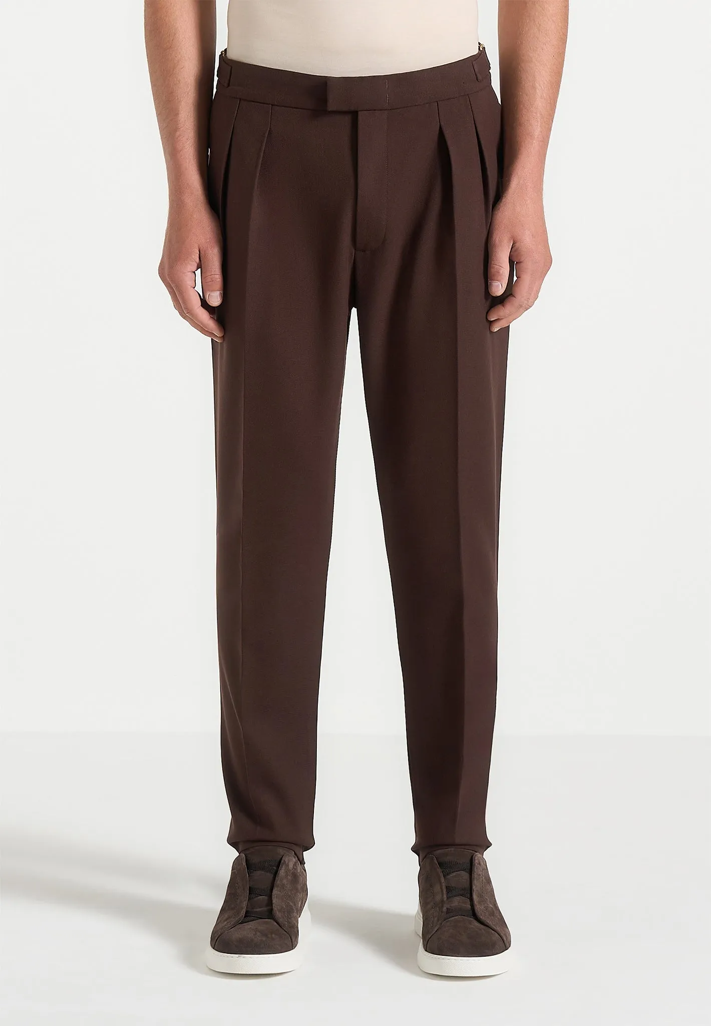 Hubert - Slim Fit Tailored Trousers - Brown sold by Maniere De Voir