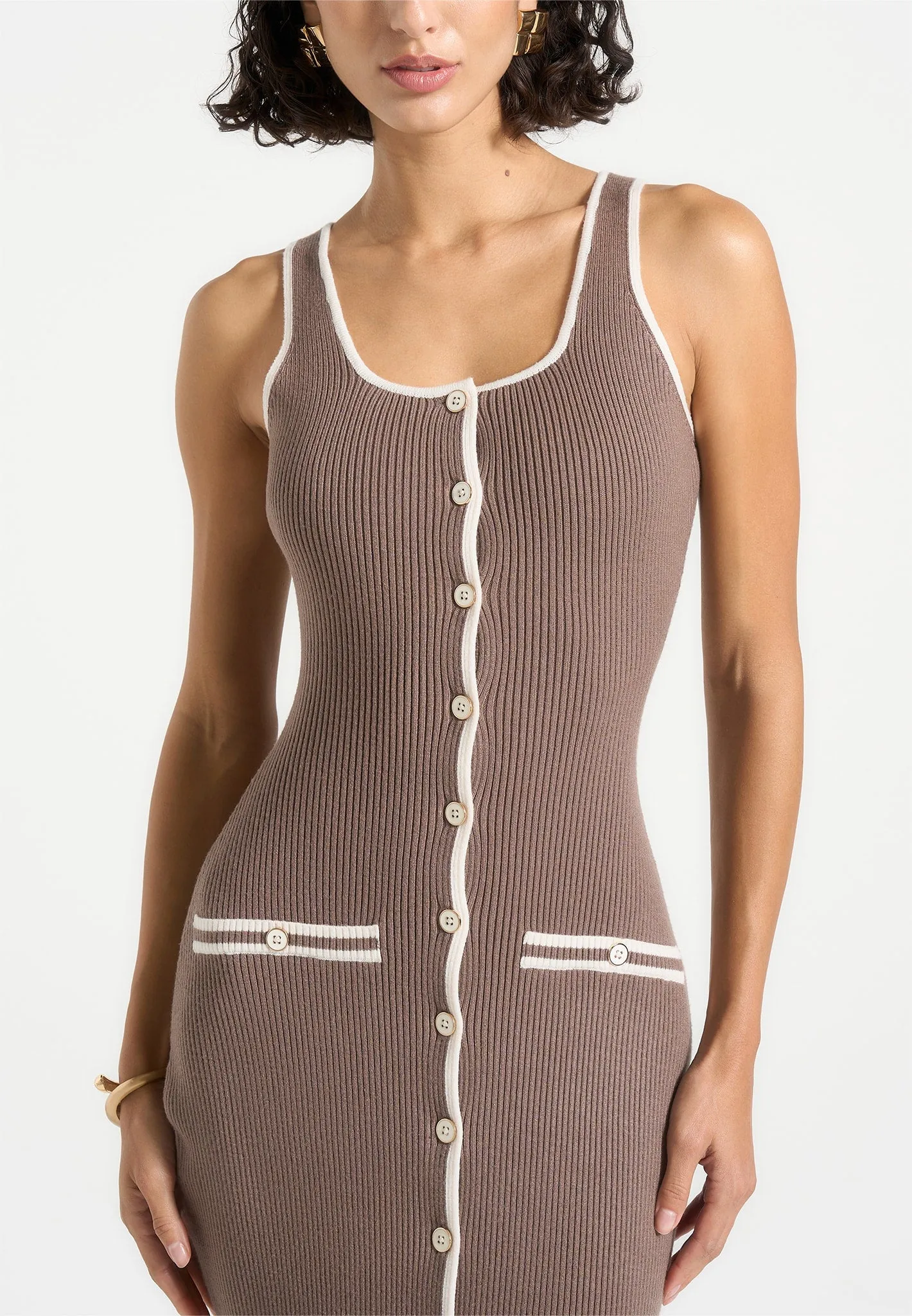 Daphne - Rib Knit Contrast Midaxi Dress - Brown/Cream sold by Maniere De Voir product image thumbnail 2