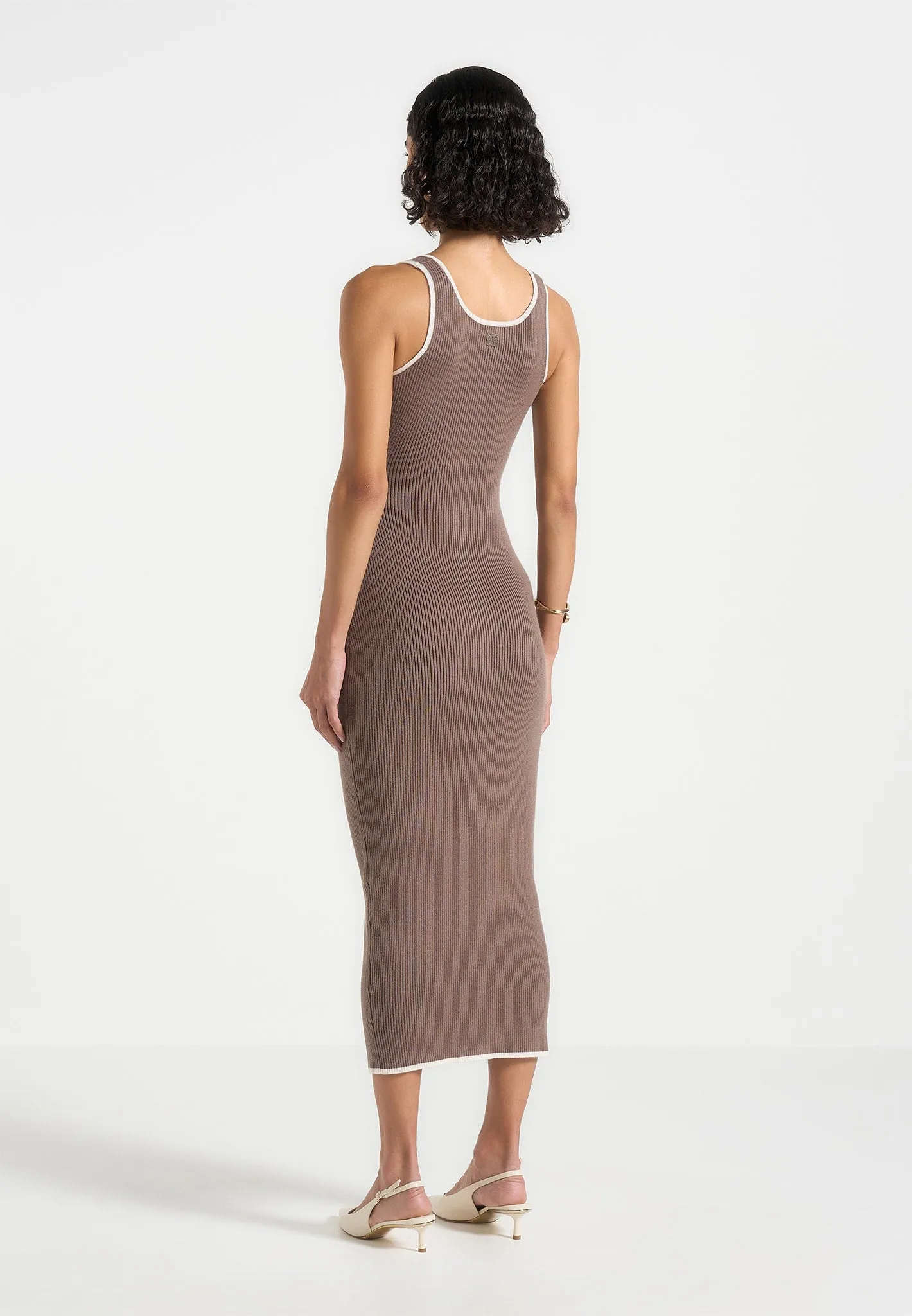 Daphne - Rib Knit Contrast Midaxi Dress - Brown/Cream sold by Maniere De Voir product image thumbnail 4