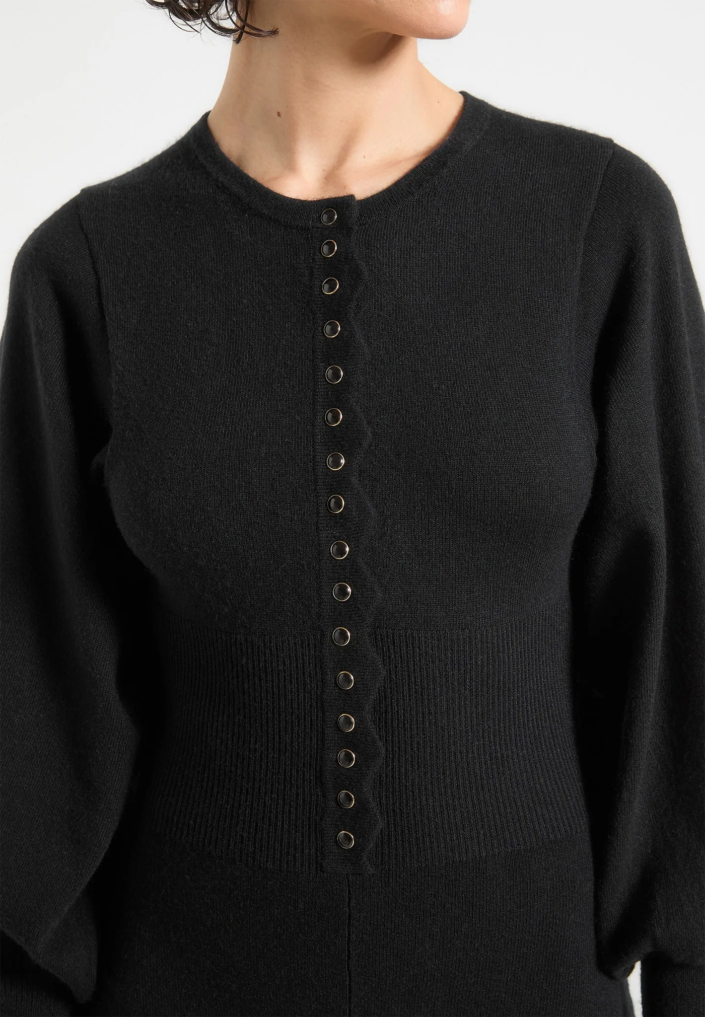 Michele - Knitted Scallop Hem Playsuit - Black sold by Maniere De Voir product image thumbnail 3