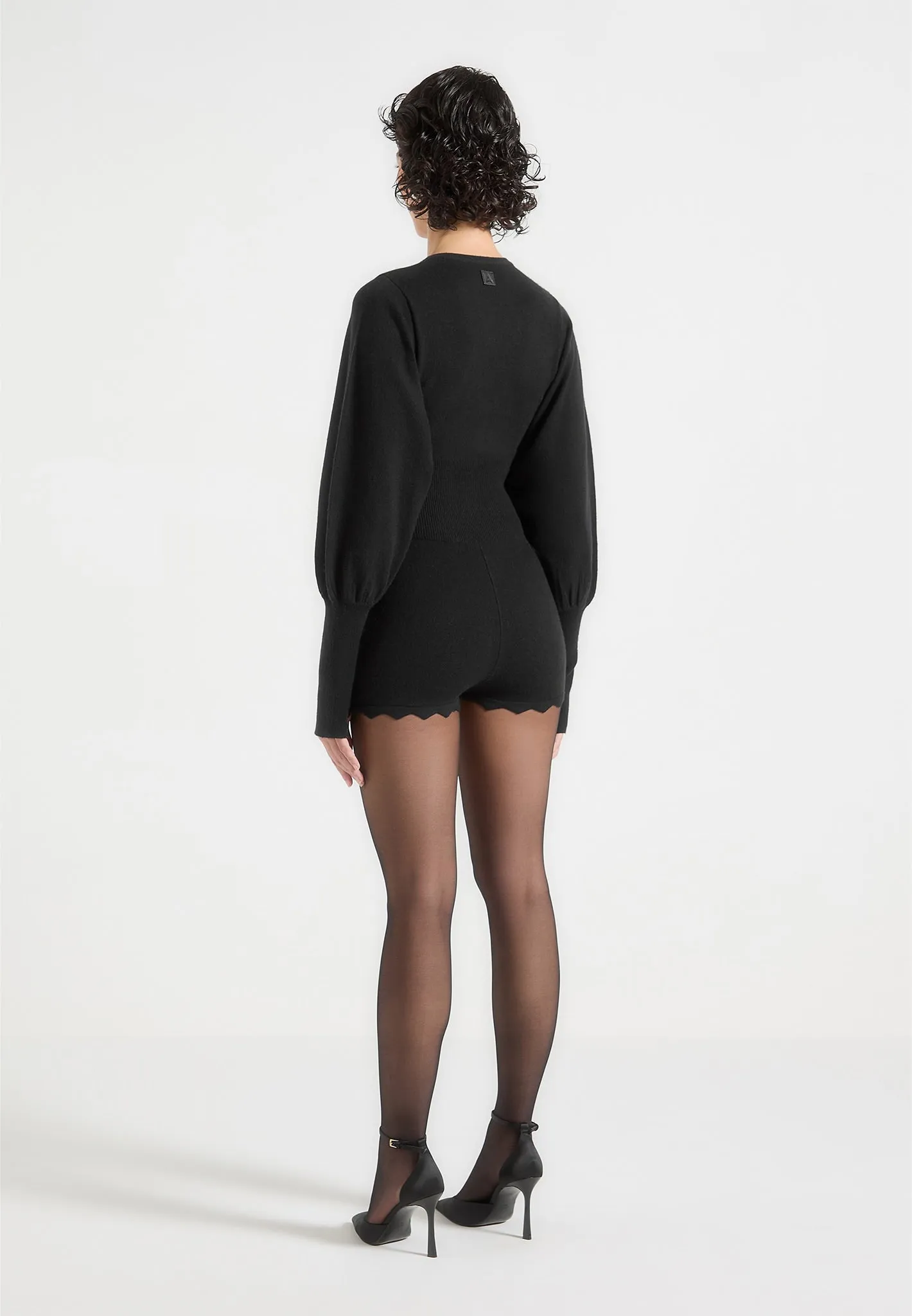 Michele - Knitted Scallop Hem Playsuit - Black sold by Maniere De Voir product image thumbnail 5