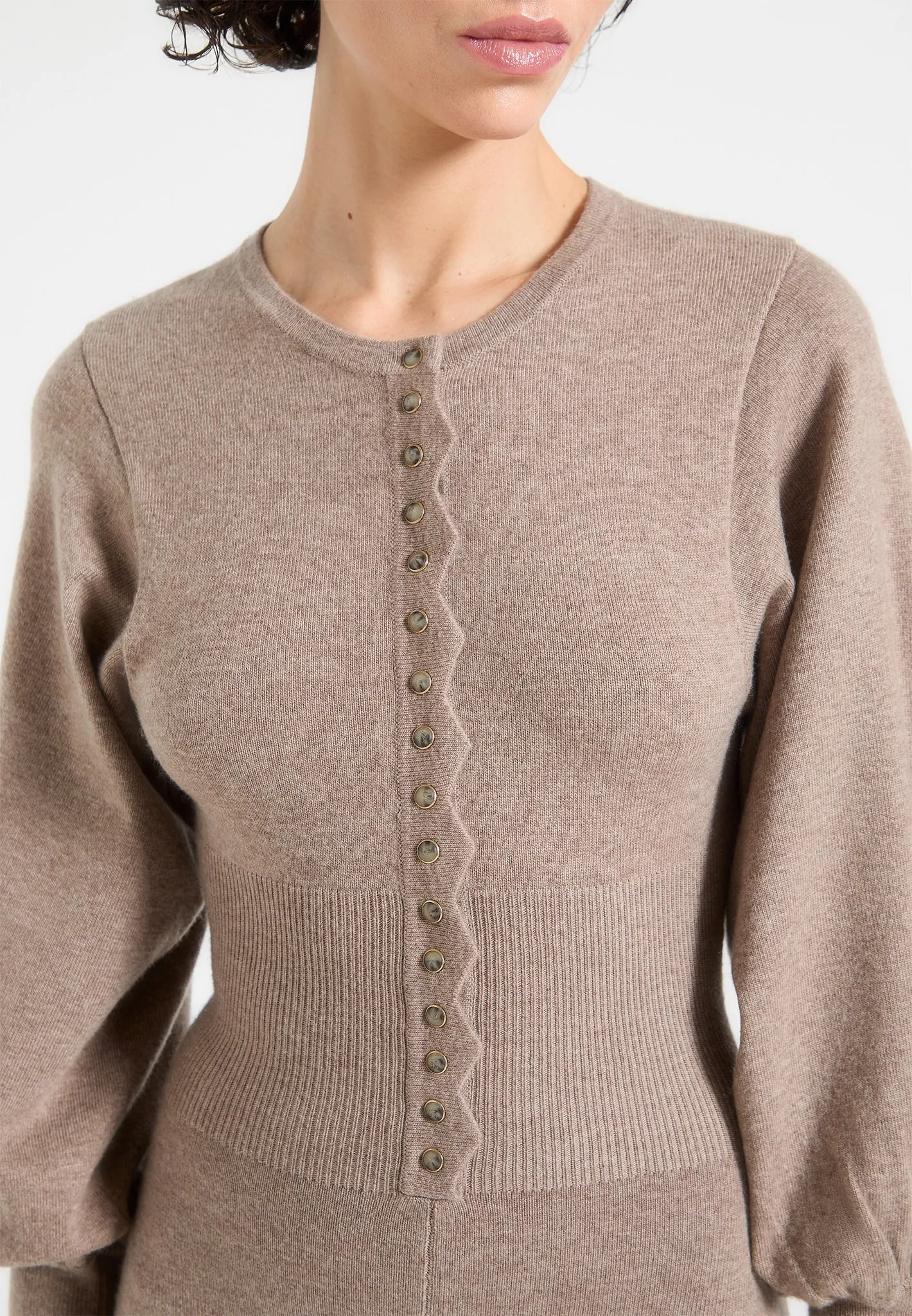 Michele - Knitted Scallop Hem Playsuit - Taupe sold by Maniere De Voir product image thumbnail 5