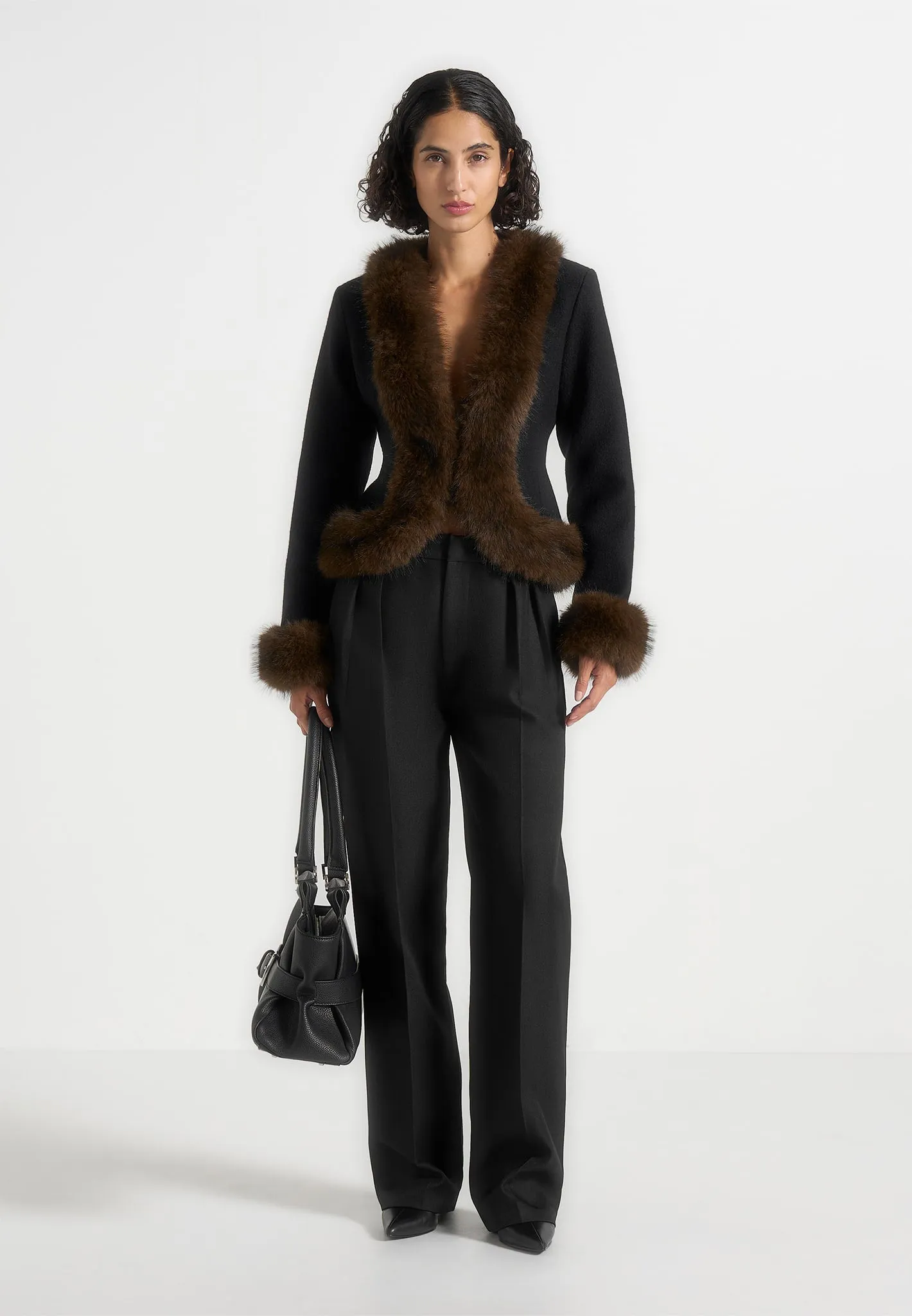 Lina - Sculpted Wool & Fur Trim Jacket - Black sold by Maniere De Voir product image thumbnail 3