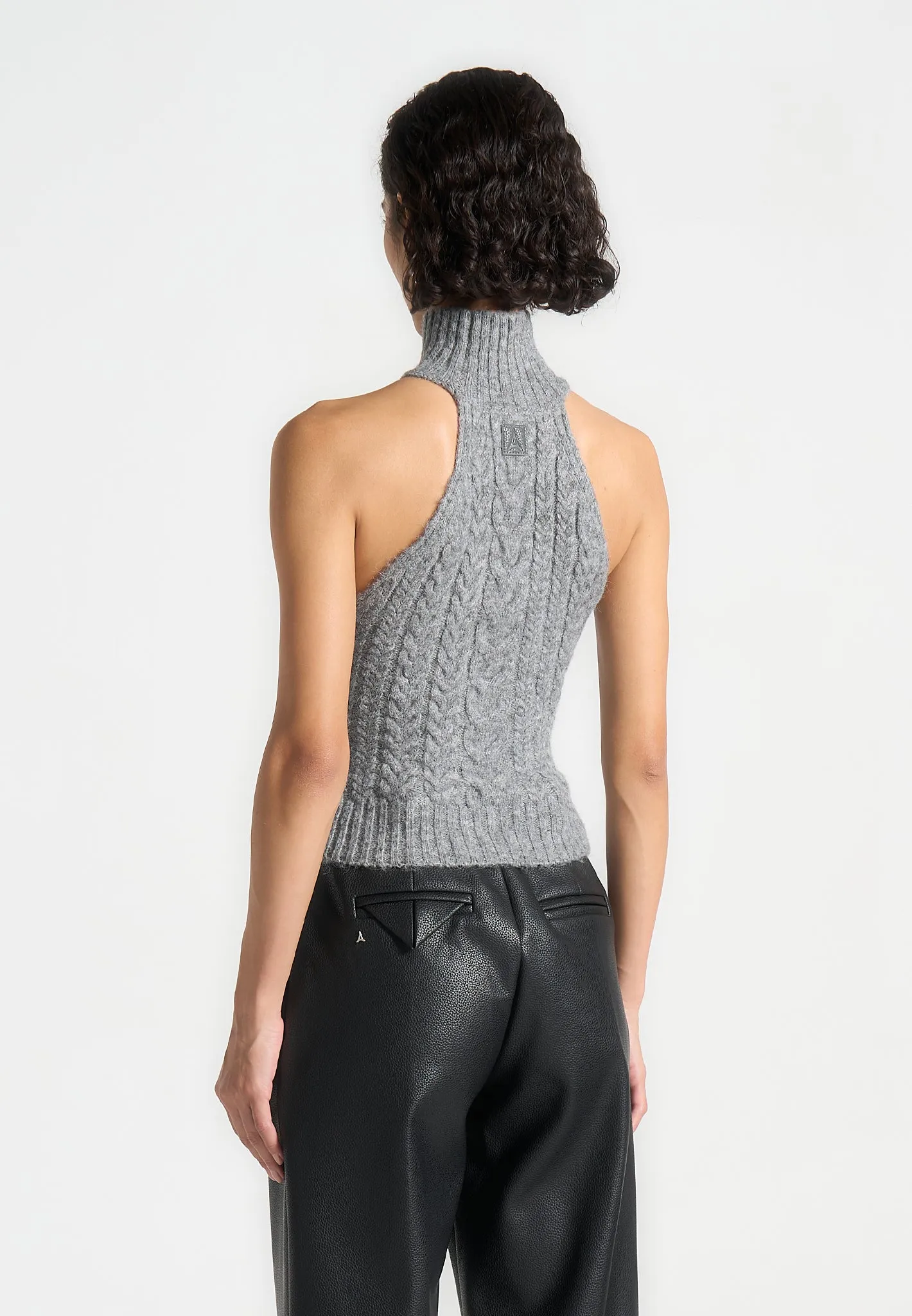 Mirim - Halter Cable Knit Wool Top with Tie - Grey sold by Maniere De Voir product image thumbnail 5
