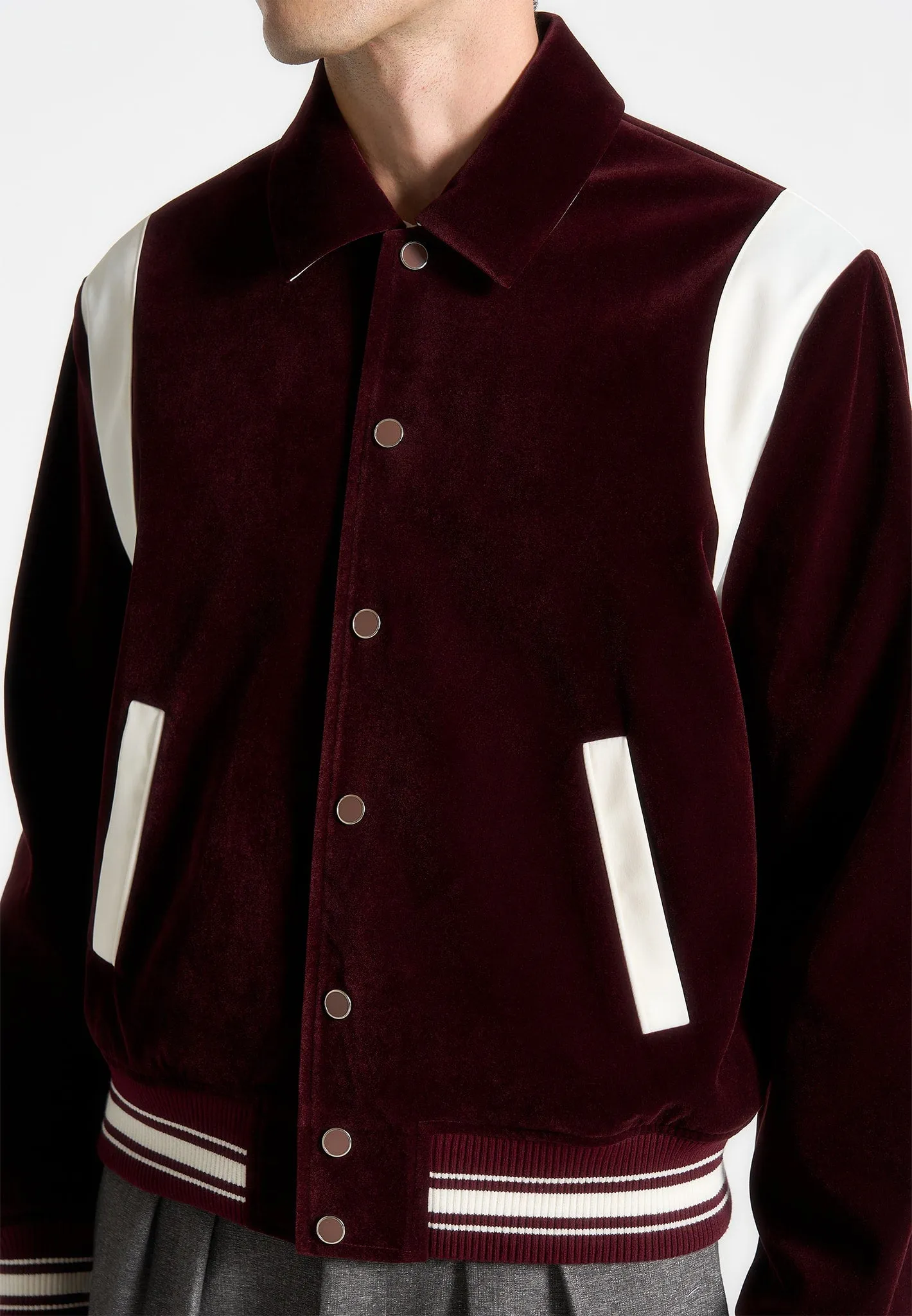 Nico - Velvet & Satin Varsity Jacket - Wine Red sold by Maniere De Voir product image thumbnail 2