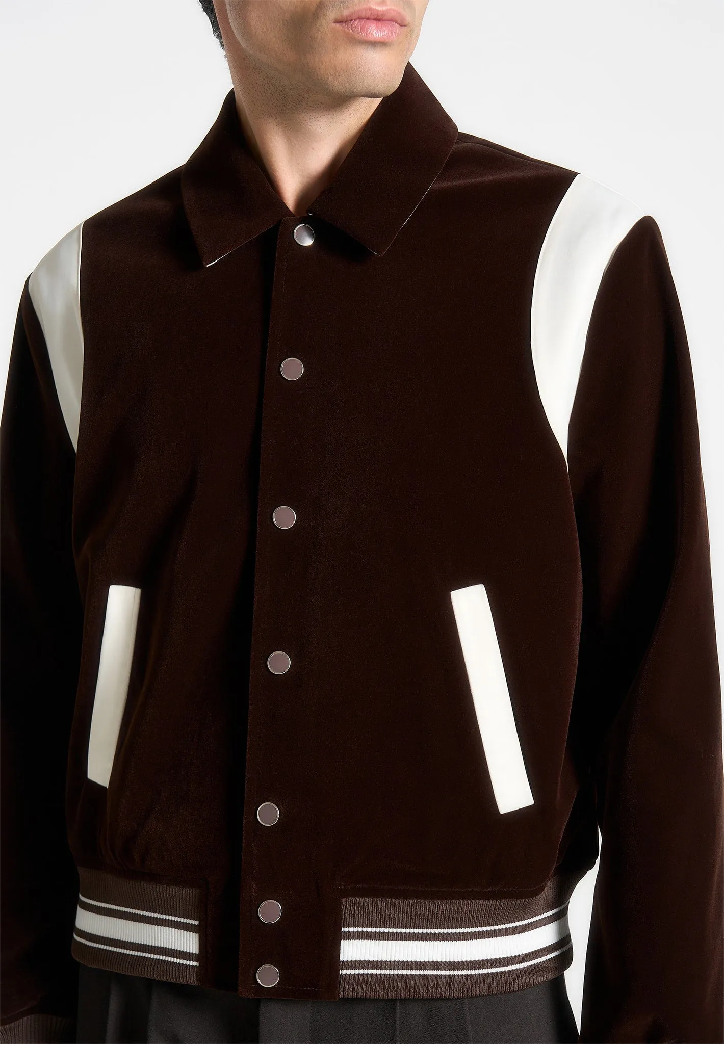 Nico - Velvet & Satin Varsity Jacket - Brown sold by Maniere De Voir product image thumbnail 4