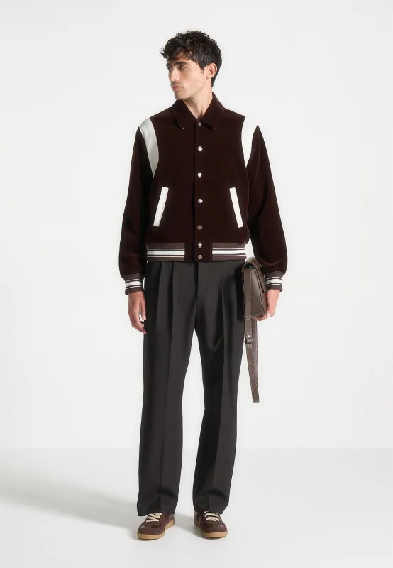 Nico - Velvet & Satin Varsity Jacket - Brown sold by Maniere De Voir