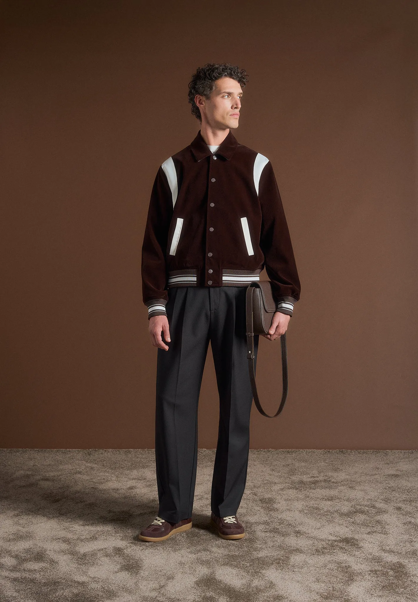 Nico - Velvet & Satin Varsity Jacket - Brown sold by Maniere De Voir product image thumbnail 5