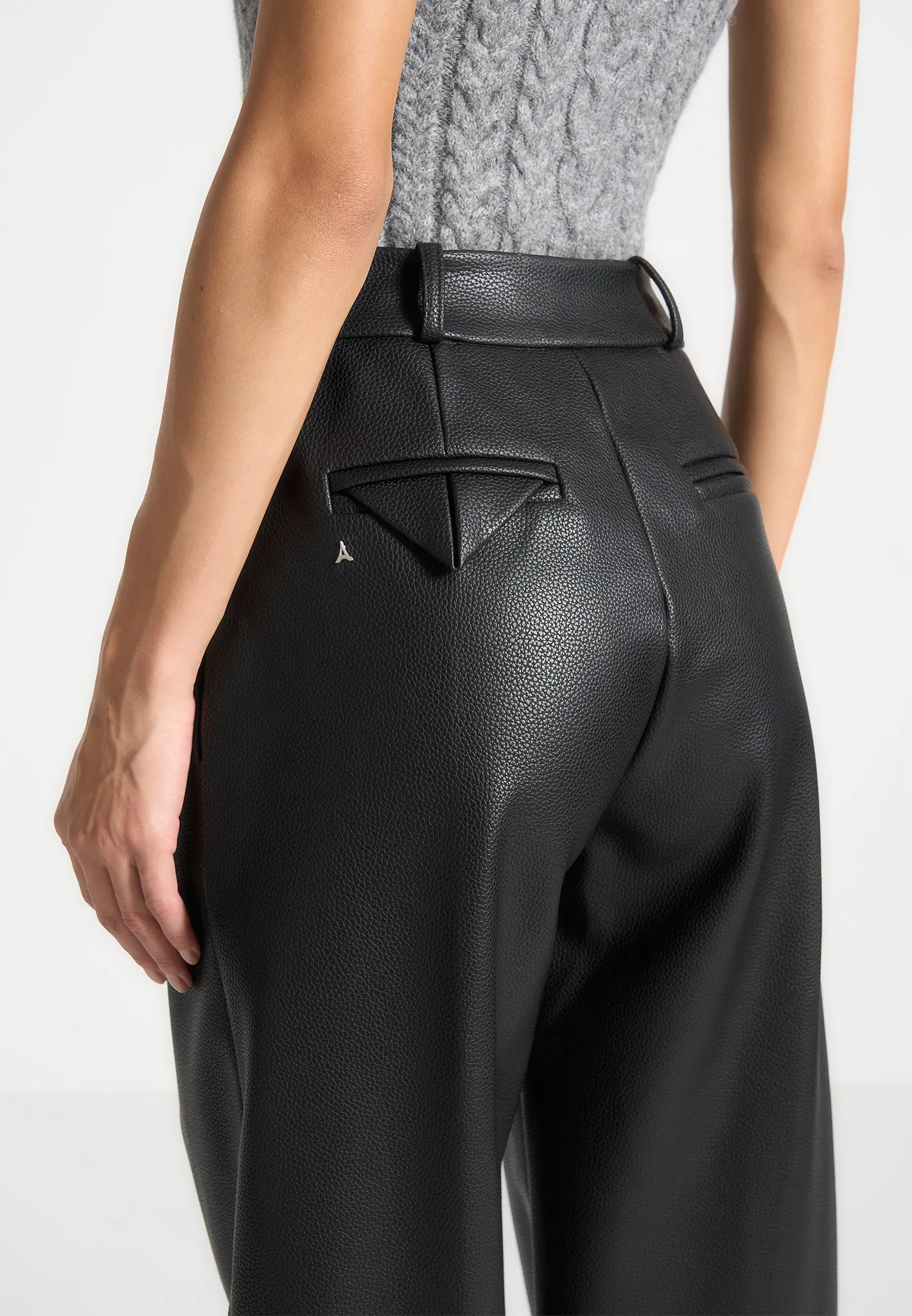 Olivia - Pebbled Leather Pleated Stacked Trousers - Black sold by Maniere De Voir product image thumbnail 2