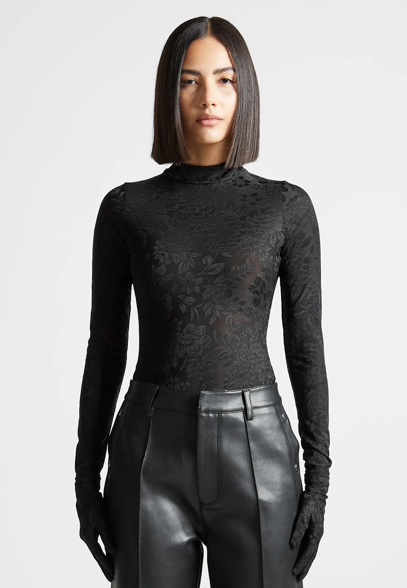 Ivy - Jacquard Bodysuit with Gloves - Black sold by Maniere De Voir product image thumbnail 2