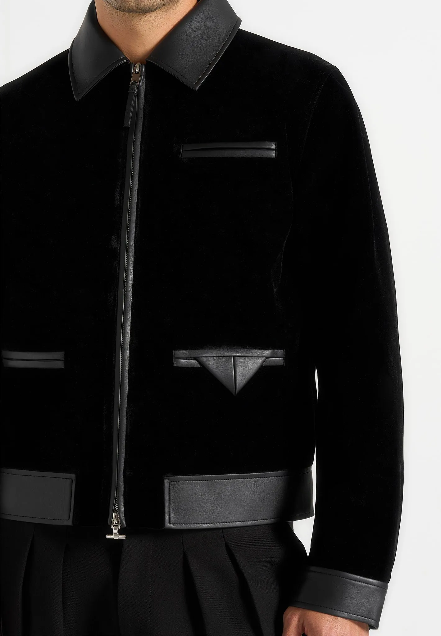 Tony - Velvet & Leather Contrast Jacket - Black sold by Maniere De Voir product image thumbnail 3
