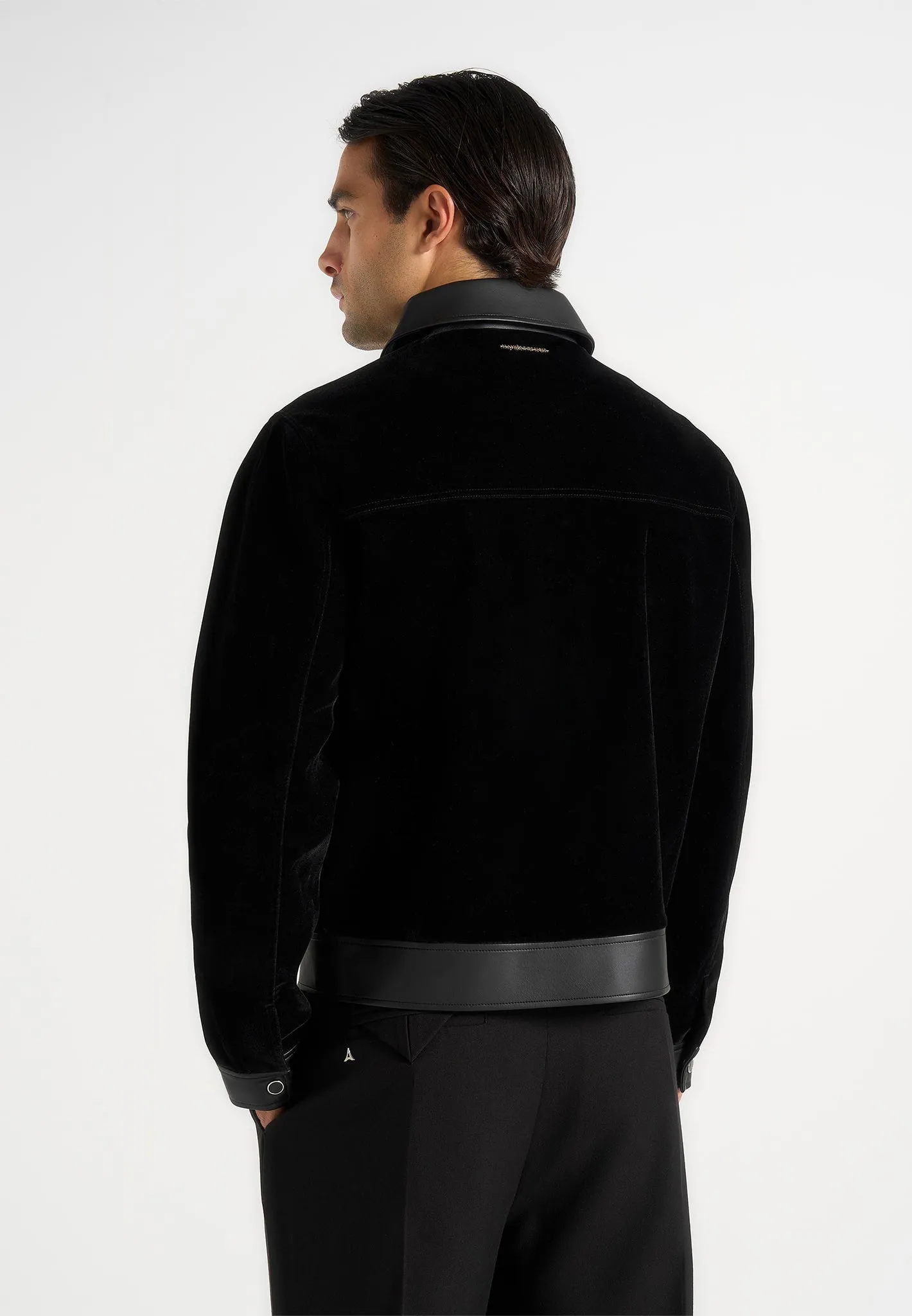 Tony - Velvet & Leather Contrast Jacket - Black sold by Maniere De Voir product image thumbnail 4