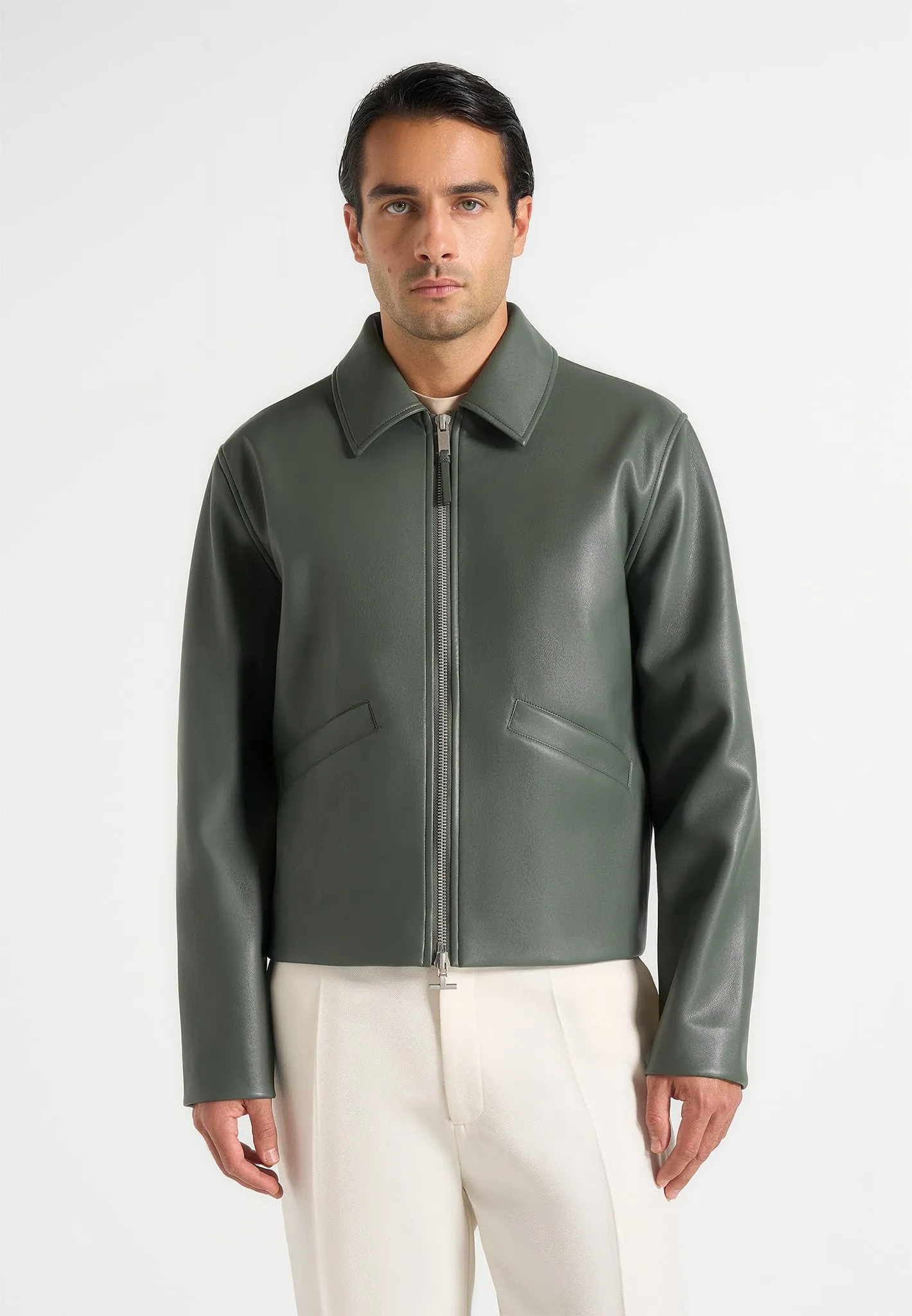 Yves - Minimal Leather Jacket - Olive sold by Maniere De Voir product image thumbnail 2