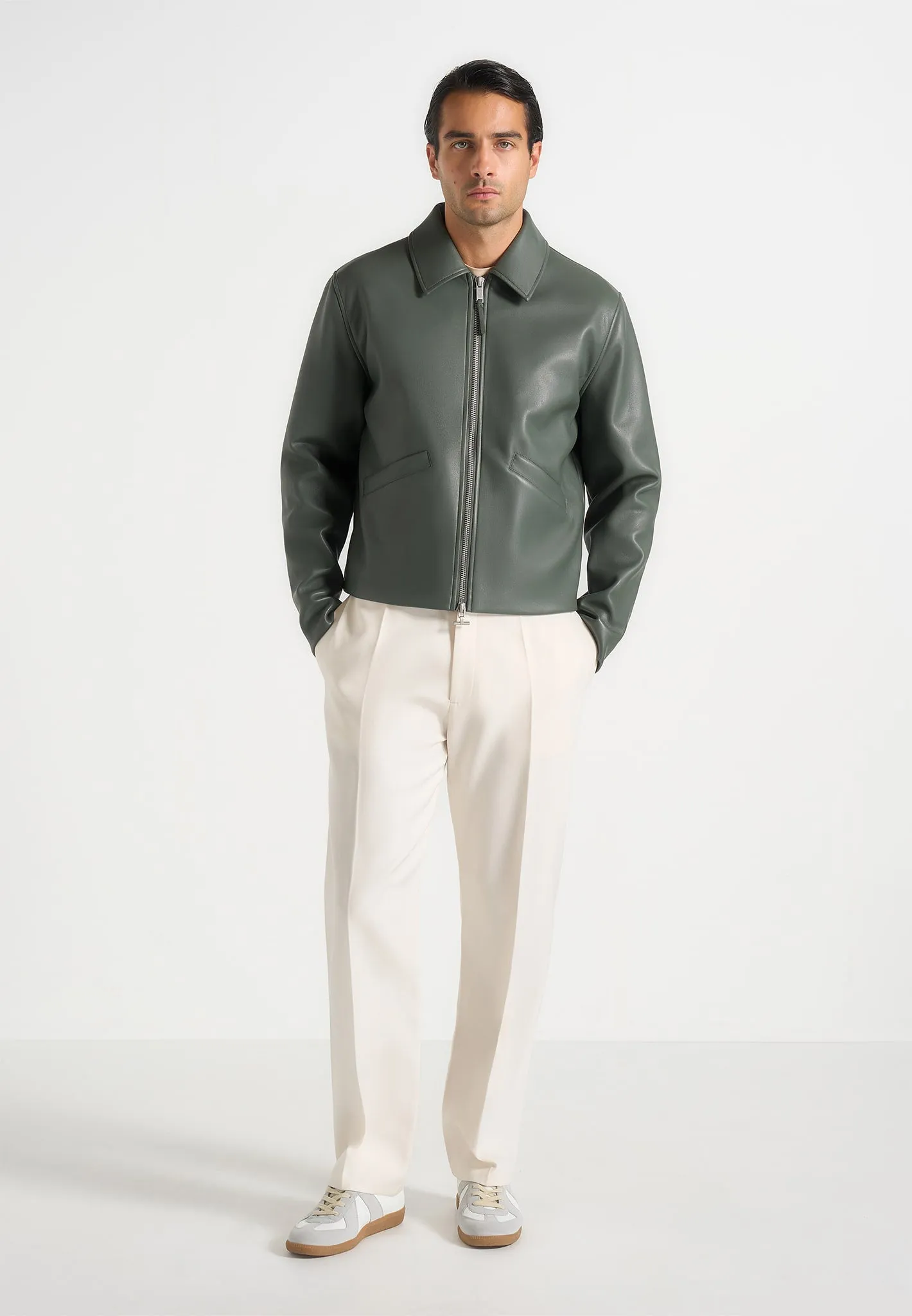 Yves - Minimal Leather Jacket - Olive sold by Maniere De Voir