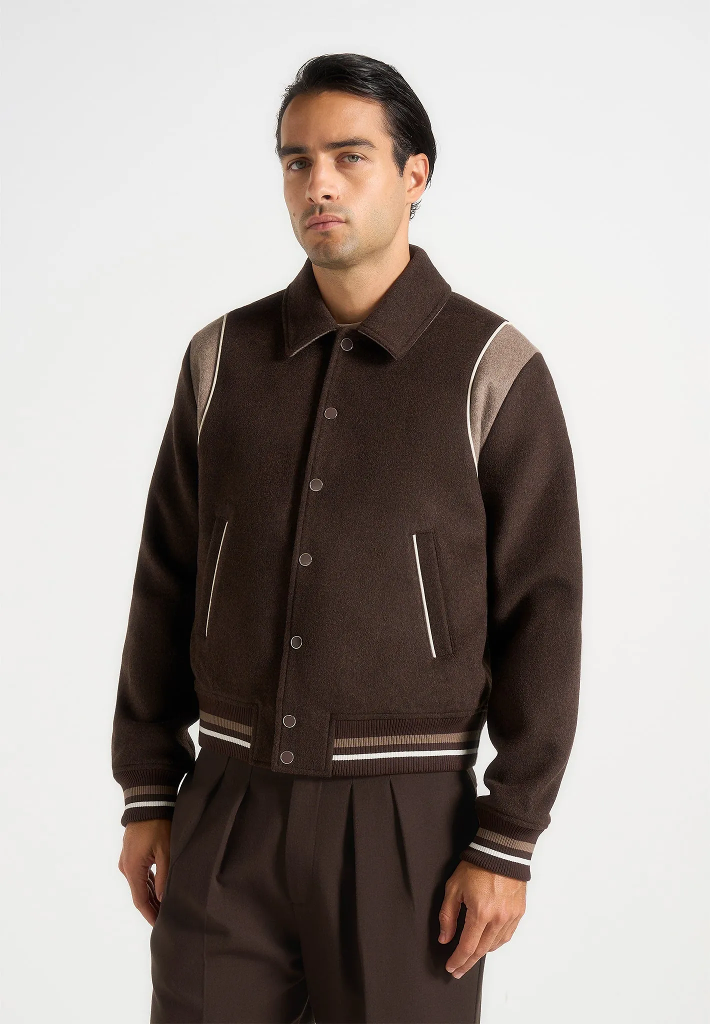 Nico - Contrast Wool Varsity Jacket - Brown sold by Maniere De Voir product image thumbnail 3