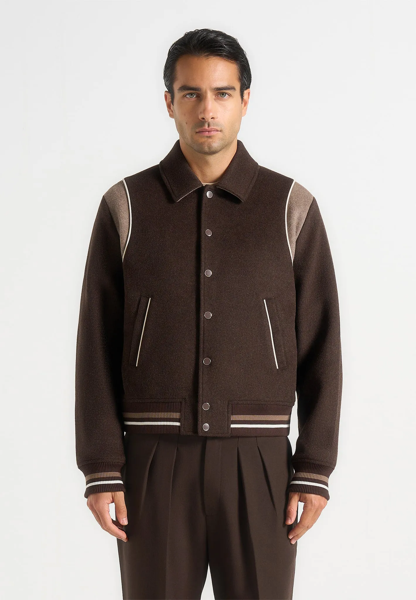 Nico - Contrast Wool Varsity Jacket - Brown sold by Maniere De Voir