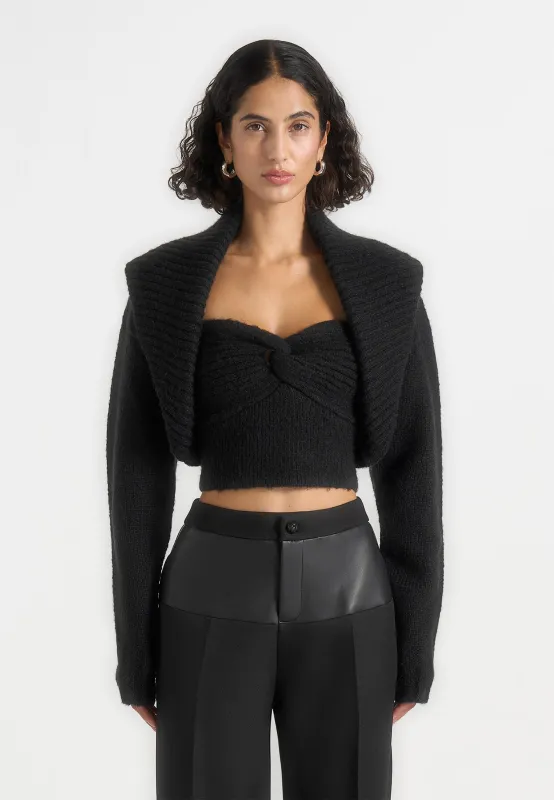Emya - 2-in-1 Knit Shrug With Twisted Bandeau Top - Black sold by Maniere De Voir