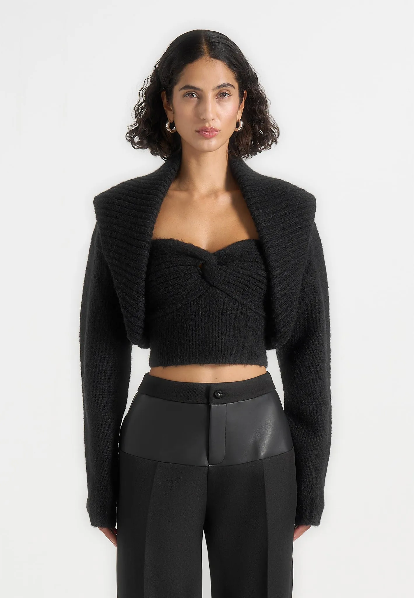 Emya - 2-in-1 Knit Shrug With Twisted Bandeau Top - Black sold by Maniere De Voir