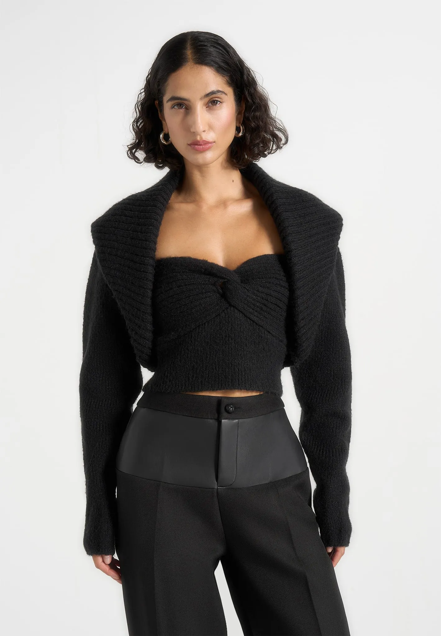 Emya - 2-in-1 Knit Shrug With Twisted Bandeau Top - Black sold by Maniere De Voir product image thumbnail 3