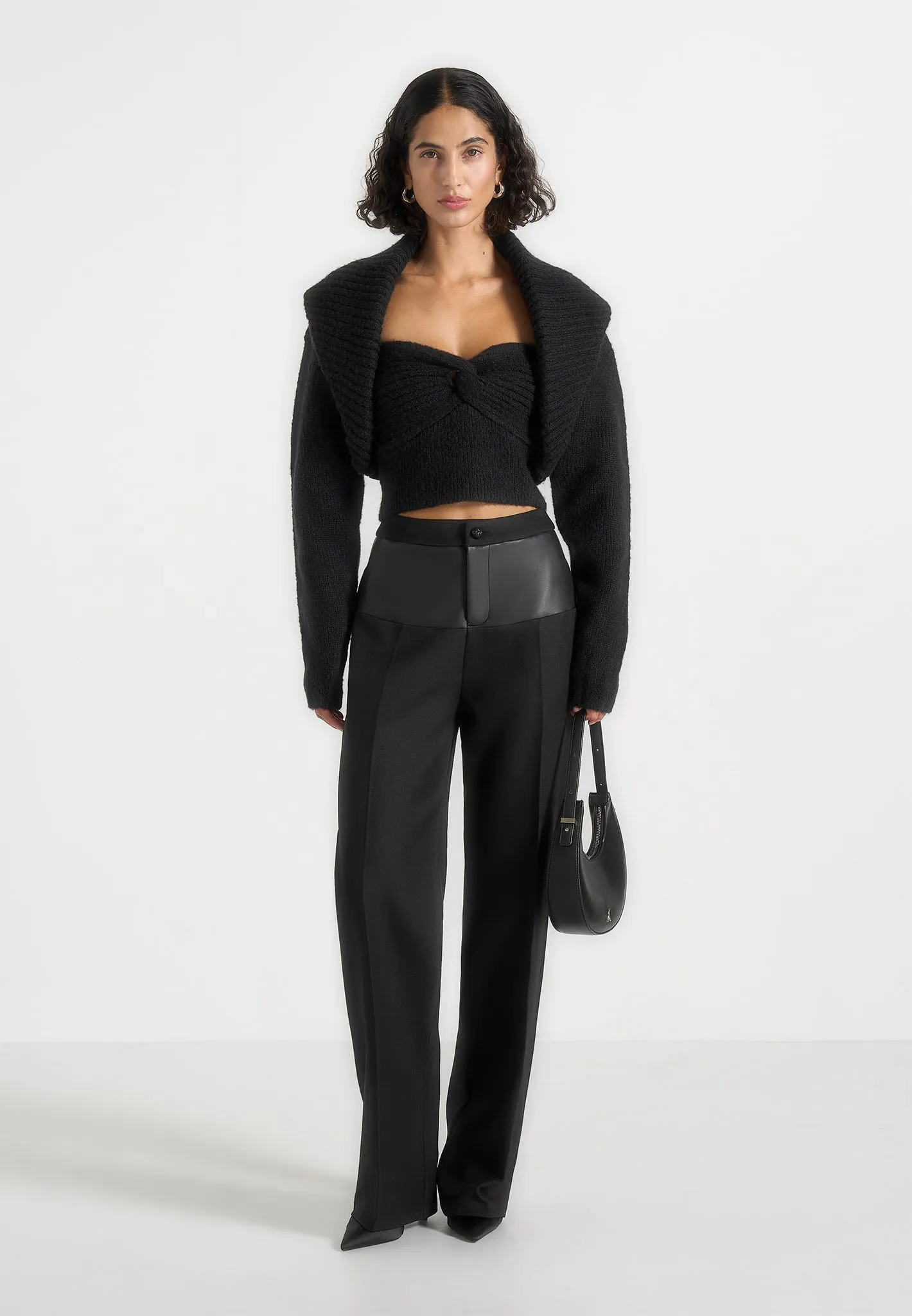 Emya - 2-in-1 Knit Shrug With Twisted Bandeau Top - Black sold by Maniere De Voir product image thumbnail 4