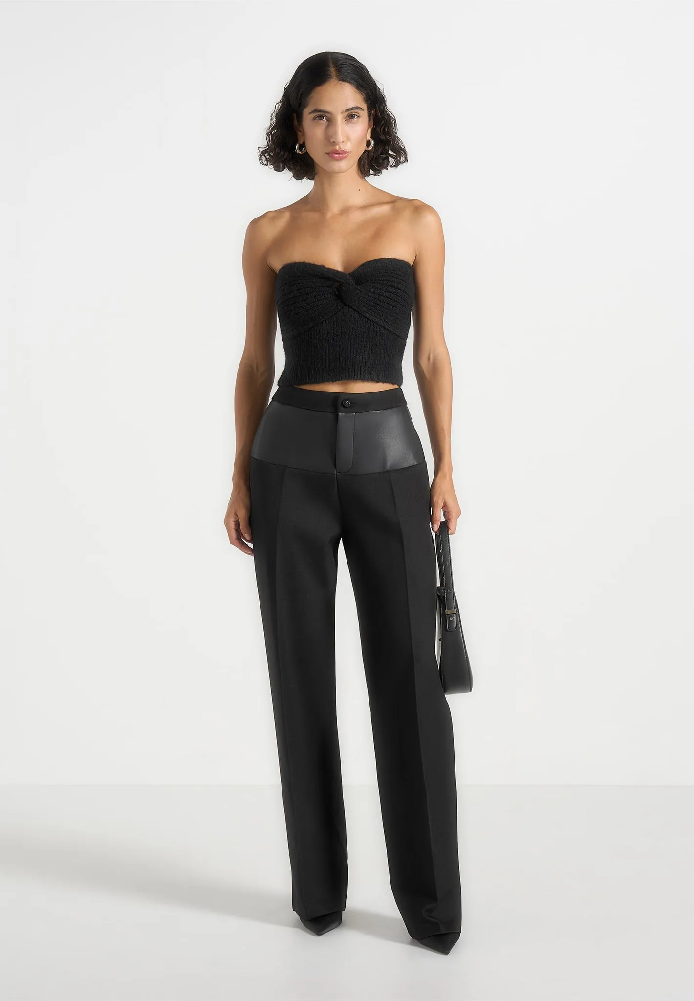 Emya - 2-in-1 Knit Shrug With Twisted Bandeau Top - Black sold by Maniere De Voir product image thumbnail 2