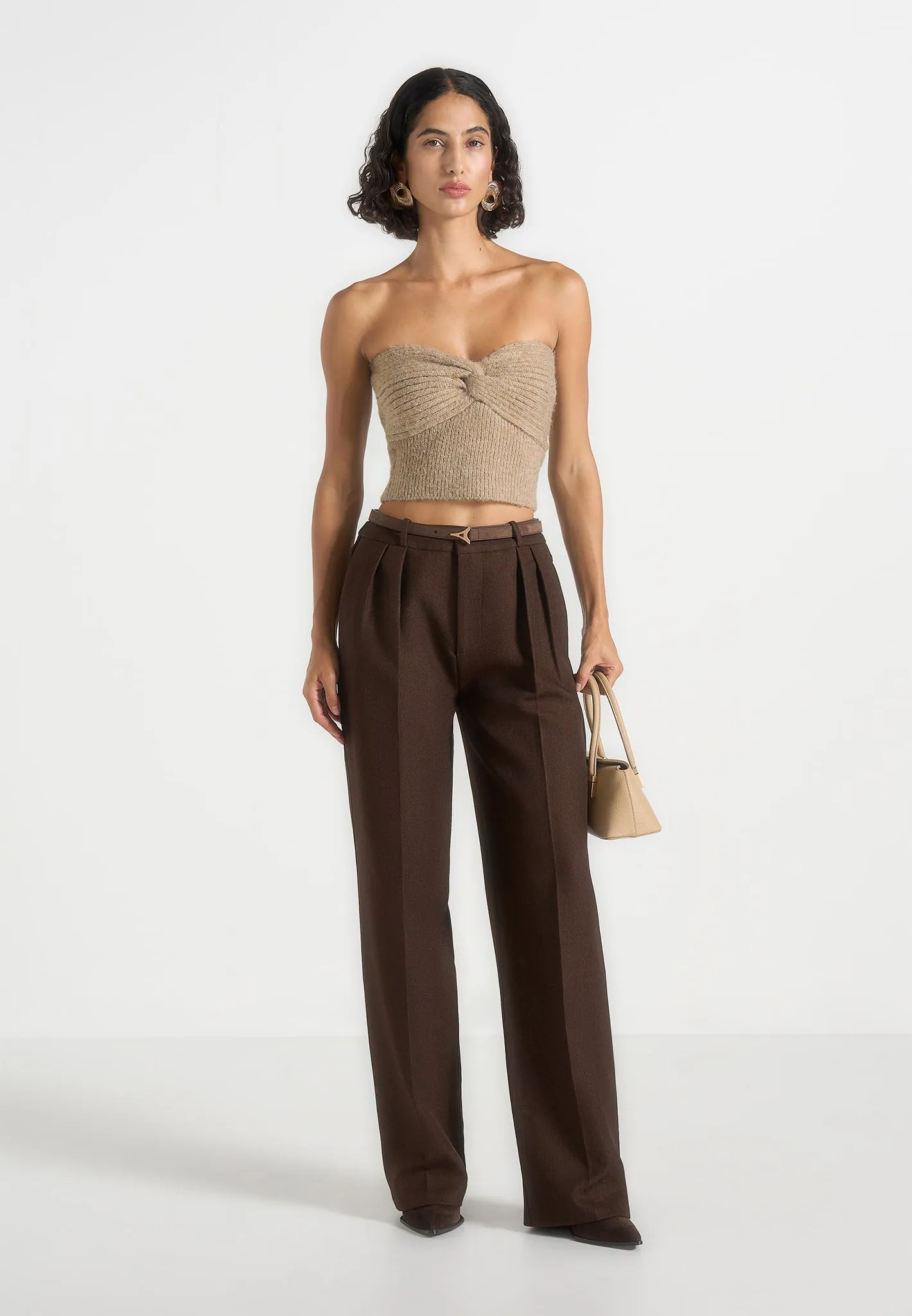 Emya - 2-in-1 Knit Shrug With Twisted Bandeau Top - Taupe sold by Maniere De Voir product image thumbnail 3