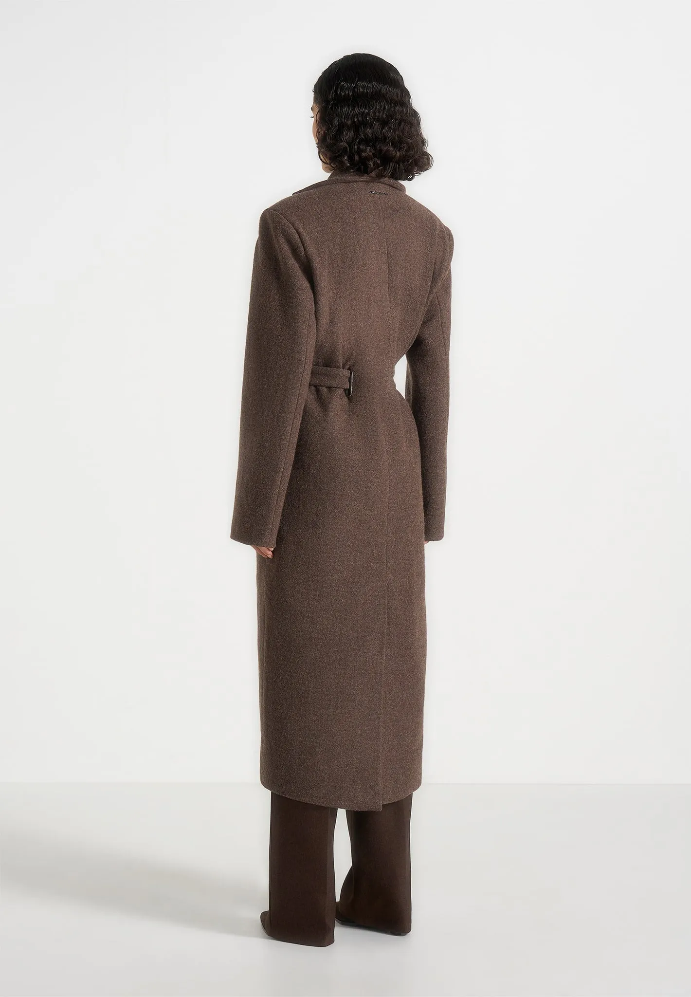 Jena - Wide Shoulder Wool Coat with Cinch Belt - Brown sold by Maniere De Voir product image thumbnail 5
