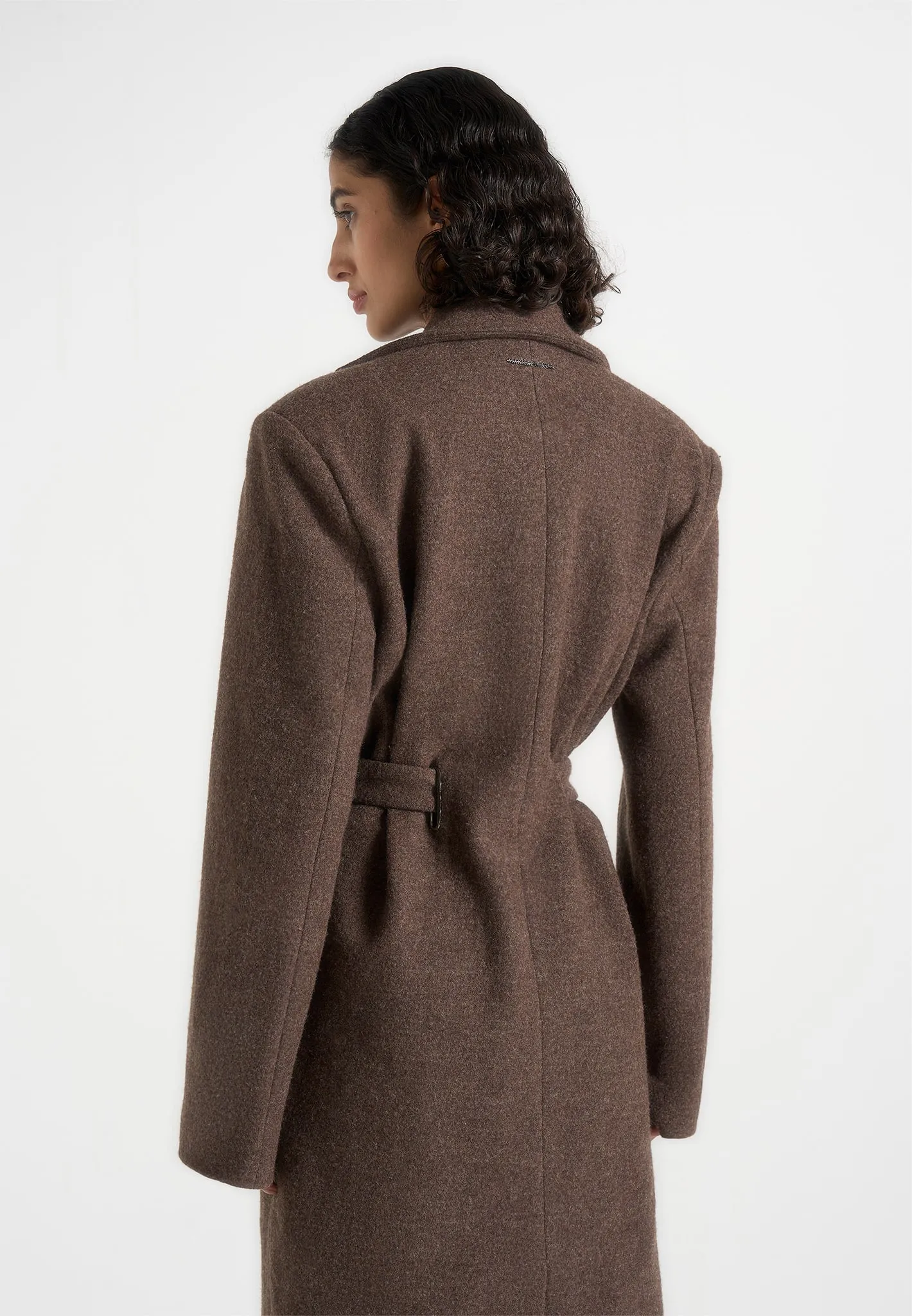 Jena - Wide Shoulder Wool Coat with Cinch Belt - Brown sold by Maniere De Voir product image thumbnail 2