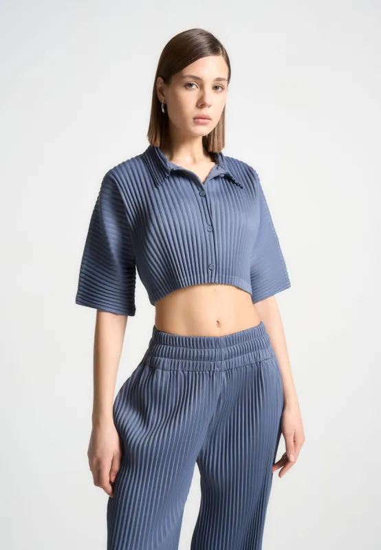Mona - Pleated Cropped Shirt - Blue sold by Maniere De Voir
