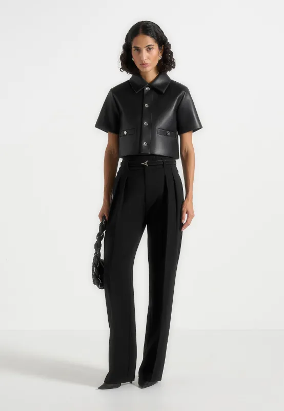 Dory - Leather Cropped Shirt - Black sold by Maniere De Voir