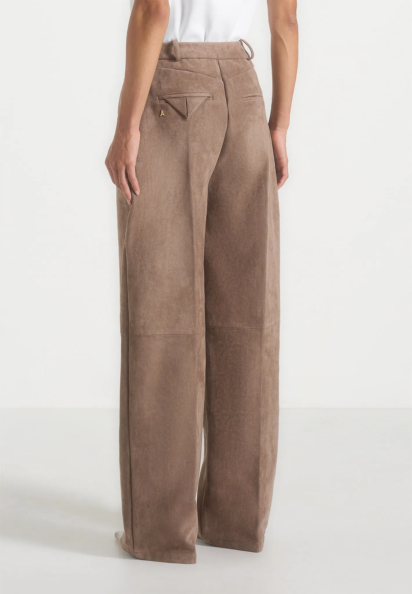Solene - Suede Wide Leg Pleated Trousers - Taupe sold by Maniere De Voir product image thumbnail 5