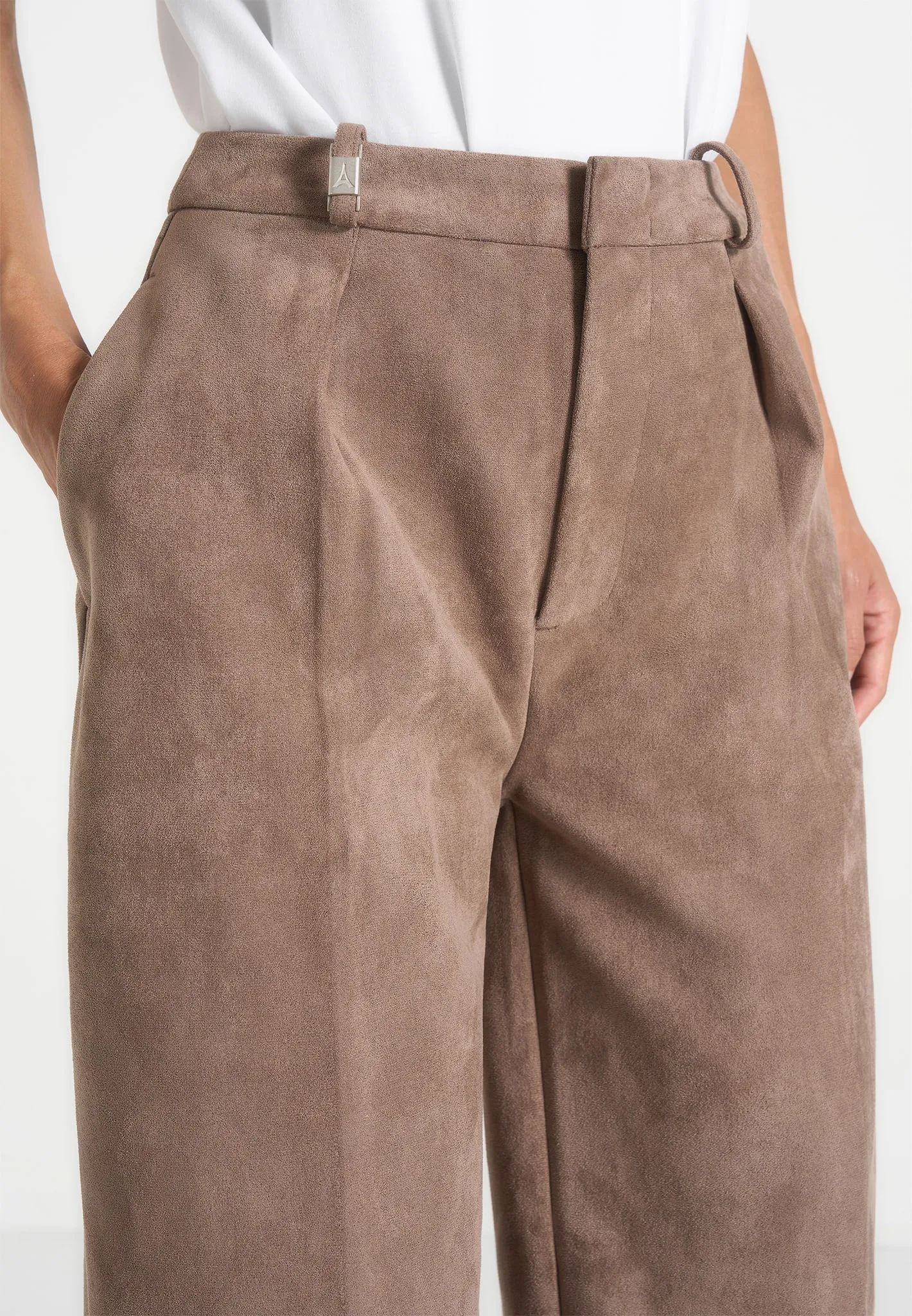 Solene - Suede Wide Leg Pleated Trousers - Taupe sold by Maniere De Voir product image thumbnail 2