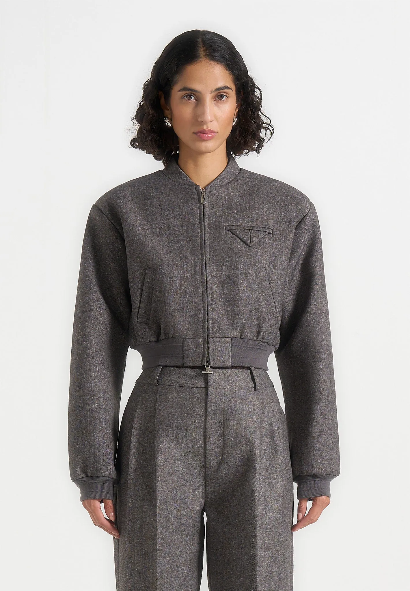 Monique - Tailored Wide Shoulder Bomber Jacket - Grey Speckle sold by Maniere De Voir product image thumbnail 4