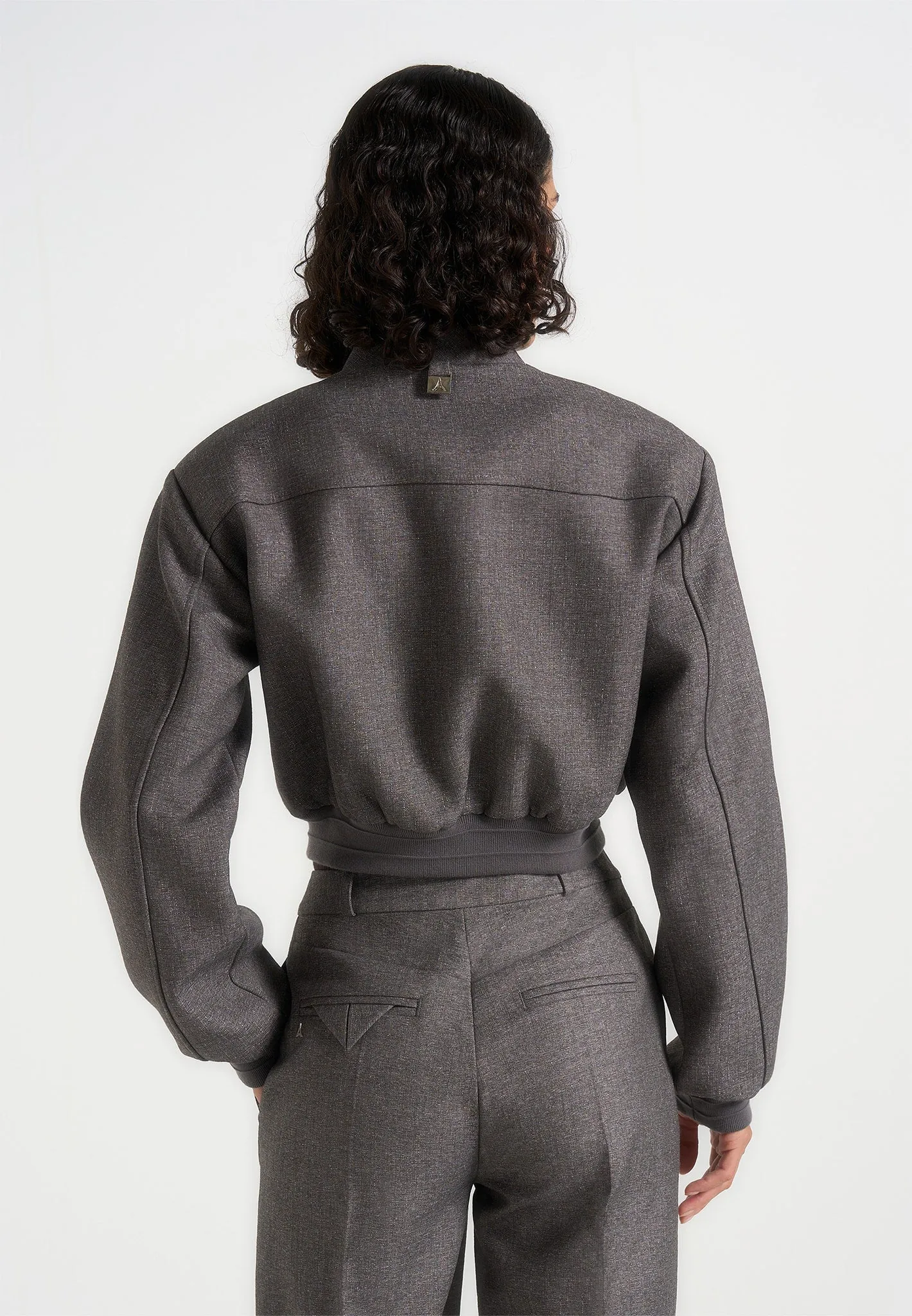 Monique - Tailored Wide Shoulder Bomber Jacket - Grey Speckle sold by Maniere De Voir product image thumbnail 5