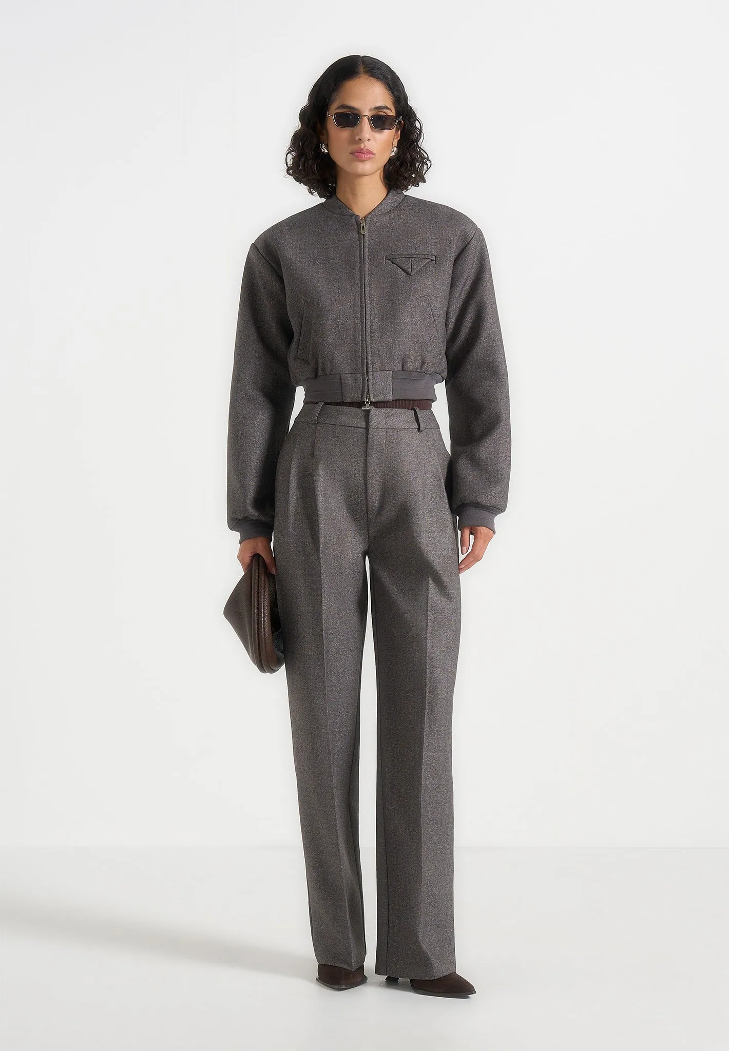 Monique - Tailored Wide Shoulder Bomber Jacket - Grey Speckle sold by Maniere De Voir product image thumbnail 2