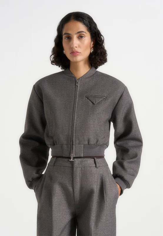 Monique - Tailored Wide Shoulder Bomber Jacket - Grey Speckle sold by Maniere De Voir