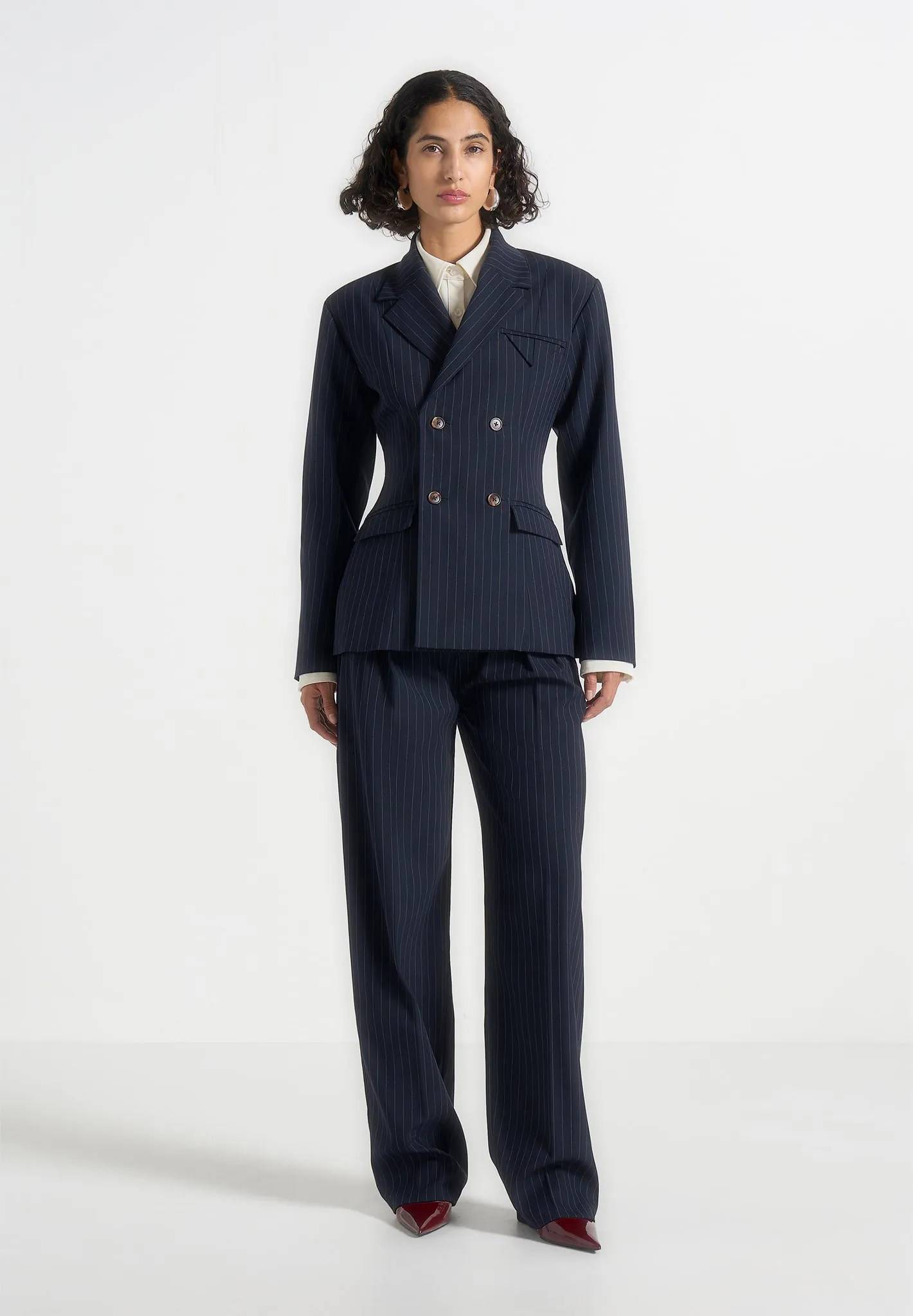 Maia - Pinstripe Double Breasted Blazer - Navy sold by Maniere De Voir product image thumbnail 2