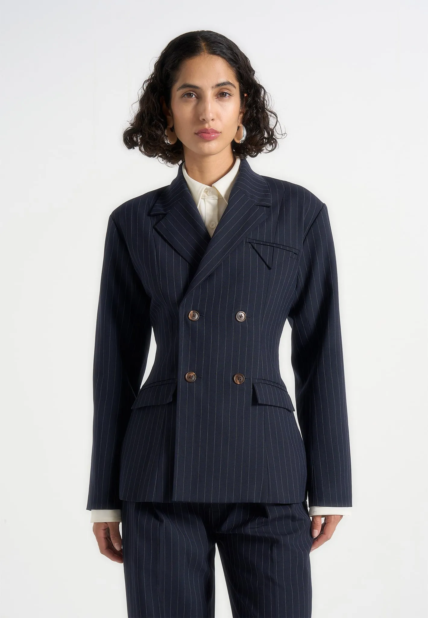 Maia - Pinstripe Double Breasted Blazer - Navy sold by Maniere De Voir product image thumbnail 4