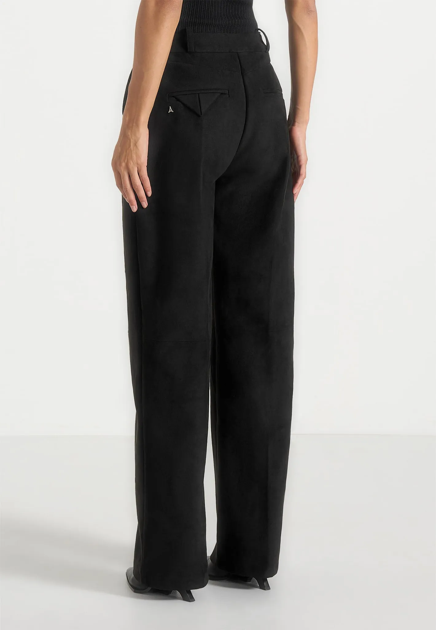 Solene - Suede Wide Leg Pleated Trousers - Black sold by Maniere De Voir product image thumbnail 5