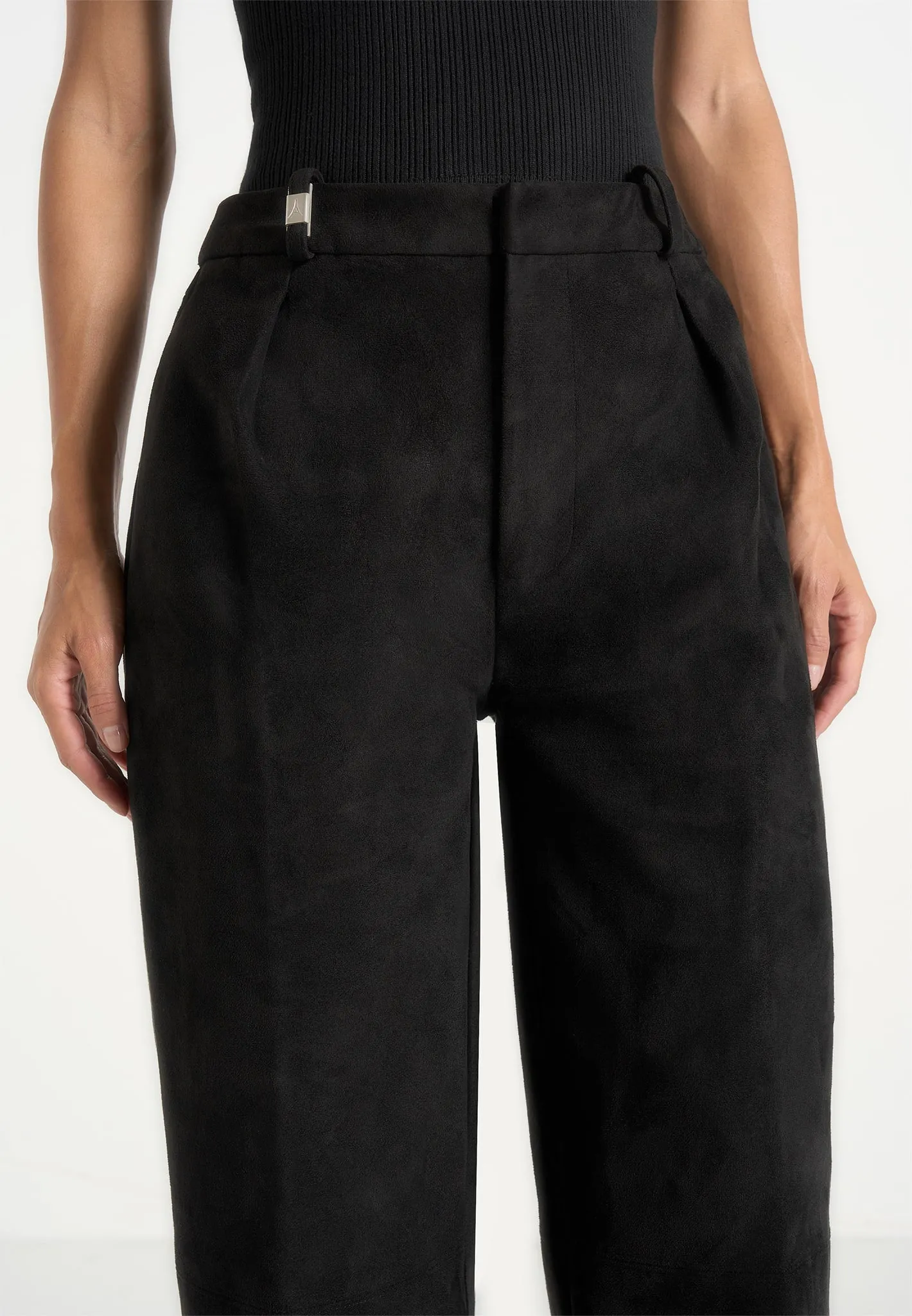 Solene - Suede Wide Leg Pleated Trousers - Black sold by Maniere De Voir product image thumbnail 2