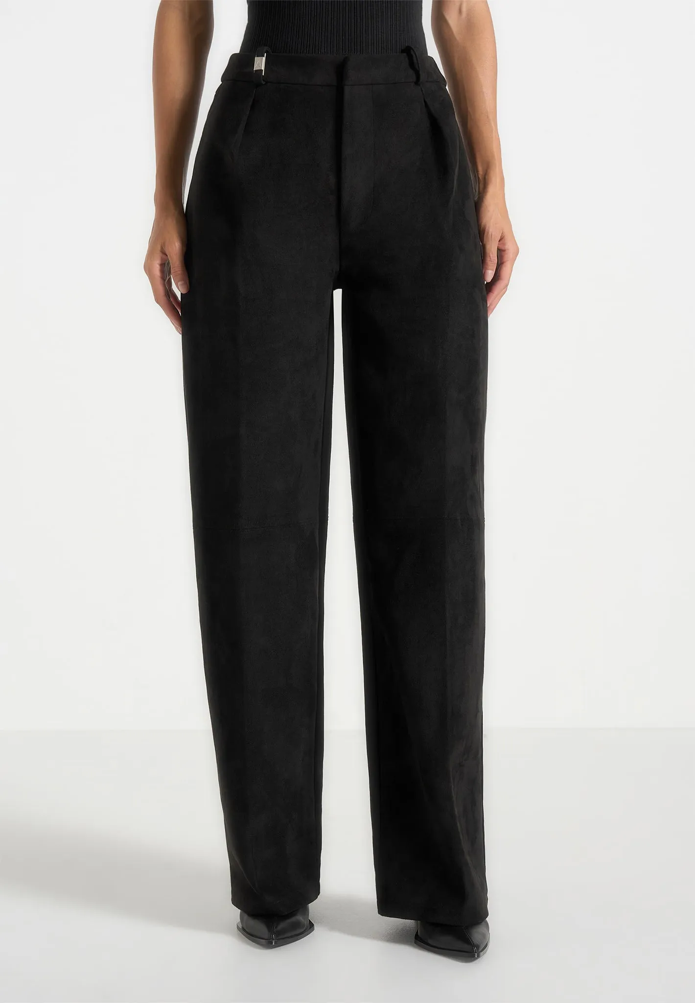 Solene - Suede Wide Leg Pleated Trousers - Black sold by Maniere De Voir product image thumbnail 3