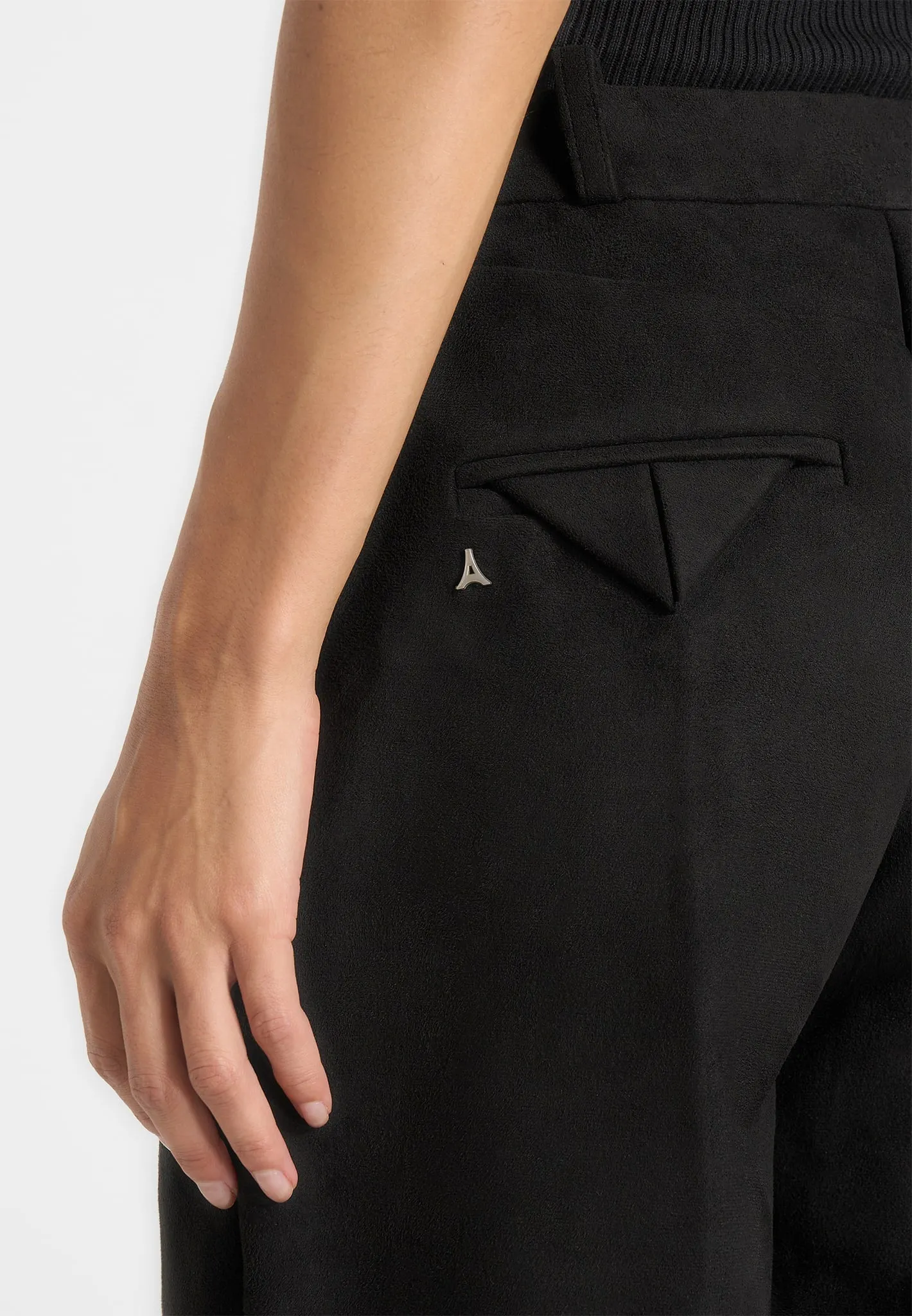 Solene - Suede Wide Leg Pleated Trousers - Black sold by Maniere De Voir product image thumbnail 4