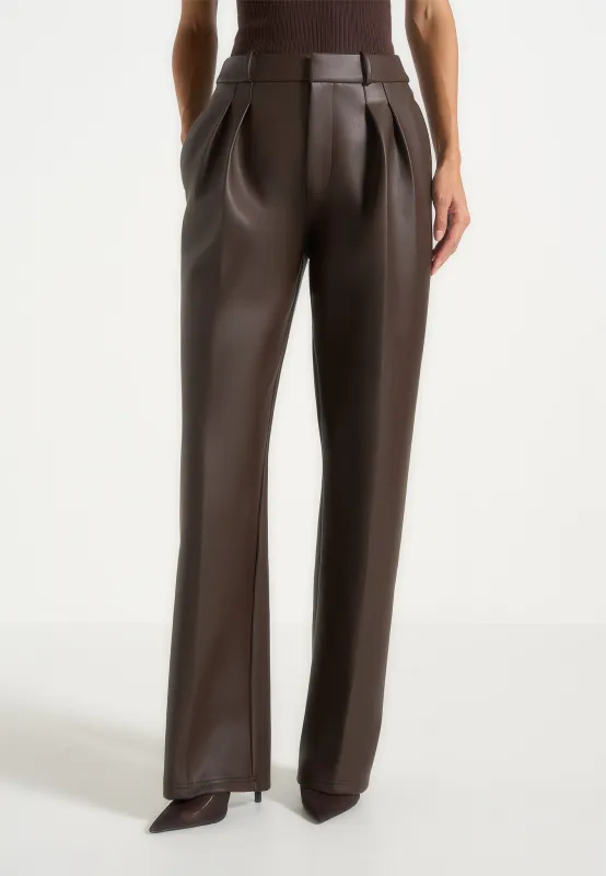 Julie - Leather Twin Pleat Trousers - Brown sold by Maniere De Voir